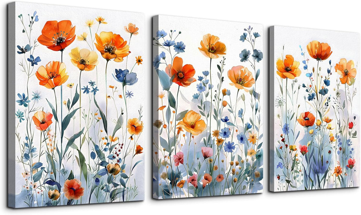 TTHYUEWS Large Canvas Wall Decor for Living Room Boho Wall Art for Bedroom Wall Decorations For Kitchen Family Room Wall Pictures Artwork Flowers Watercolour Paintings Modern Home Decor 3 Pieces