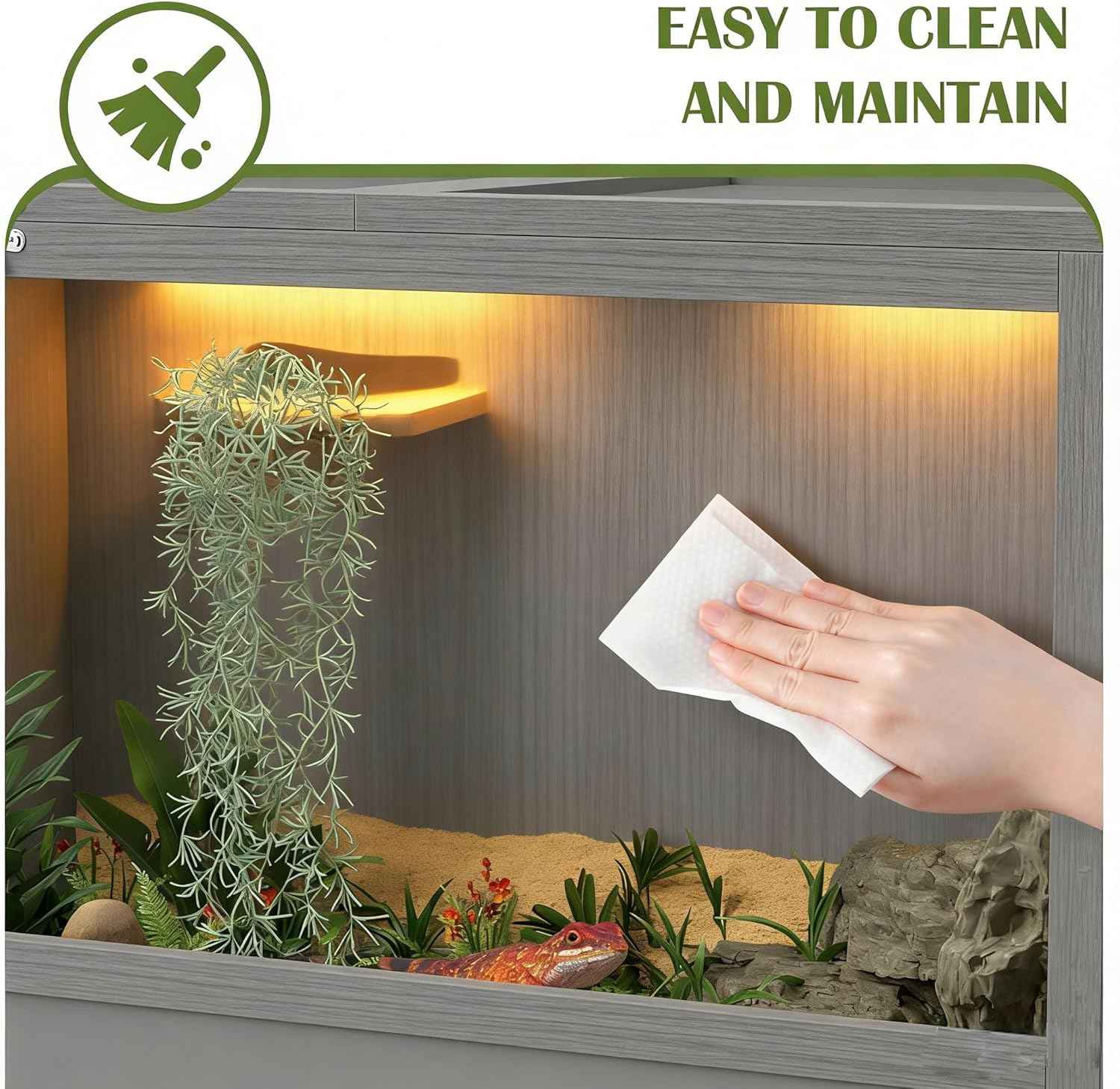 COCO DESIGN 45 Gallon Reptile Tank, Bearded Dragon Tank Reptile Enclosure with Mesh Top Fron, Integrated Sliding Lockable Doors with Storage Cabinet Large Habitat for Snake Tank Lizard Turtle