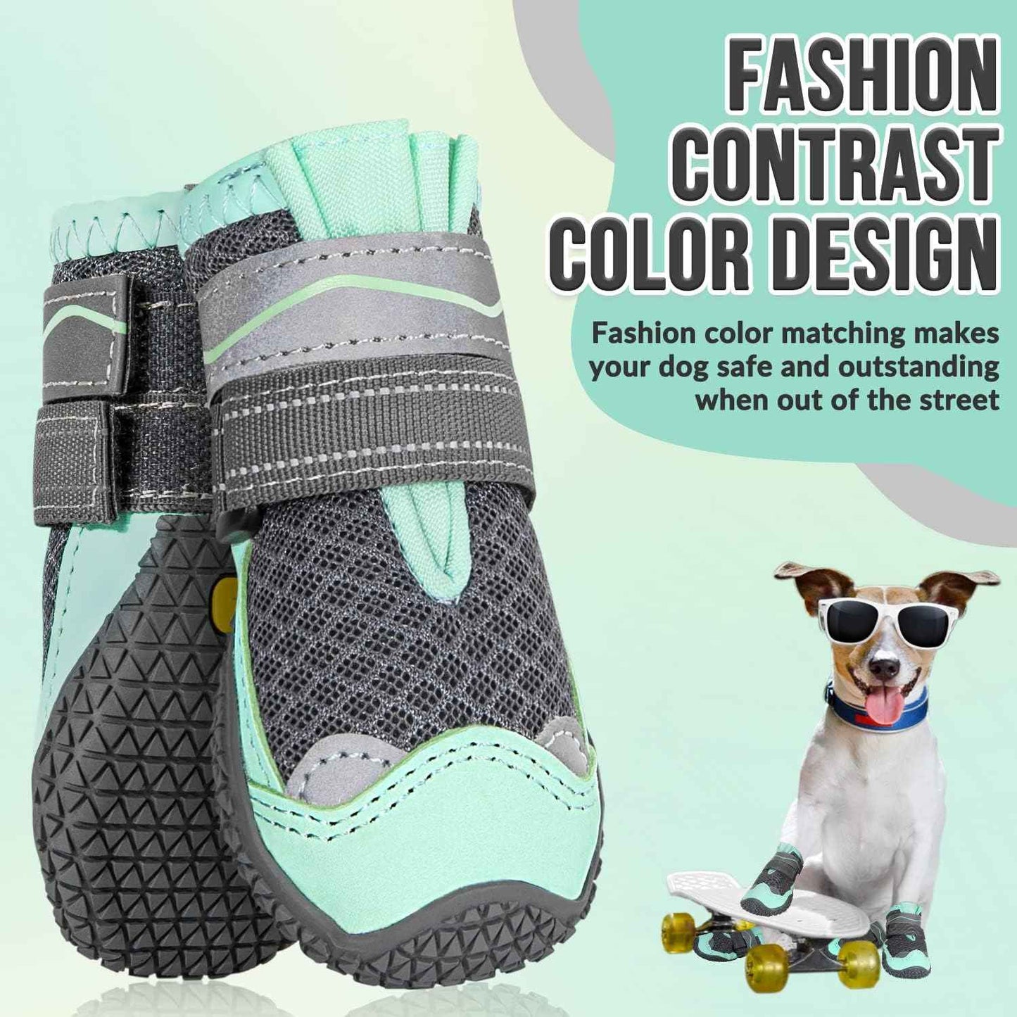SlowTon Dog Shoes for Large Small Medium Dogs - Breathable Dog Boots for Summer Hot Pavement, Paw Protector for Outdoor Walking Winter Snow, Anti-Slip Rubber Dog Booties for Hardwood Floor (GR, 5)