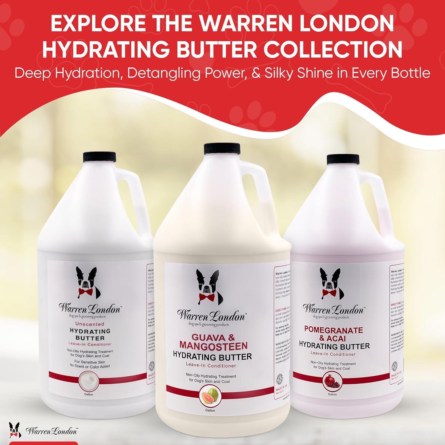 Warren London Hydrating Butter Leave in Pet Conditioner for Dogs | Lotion for Skin and Coat | Aloe Puppy & Dog Conditioner for Hair Detangler, Dry Skin, & Dandruff | Unscented 1gal