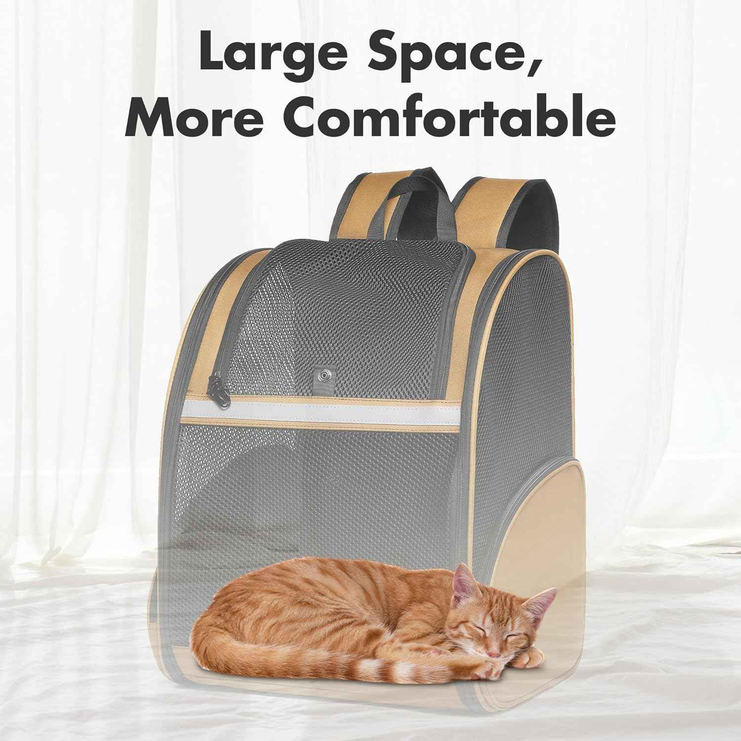 Pet Backpack Carrier, Large Cat Carrier Backpack Up to 20 Lbs with Breathable Mesh, for Medium Large Cats or Small Dogs, Travel Hiking Camping Backpack (Brown-XL)