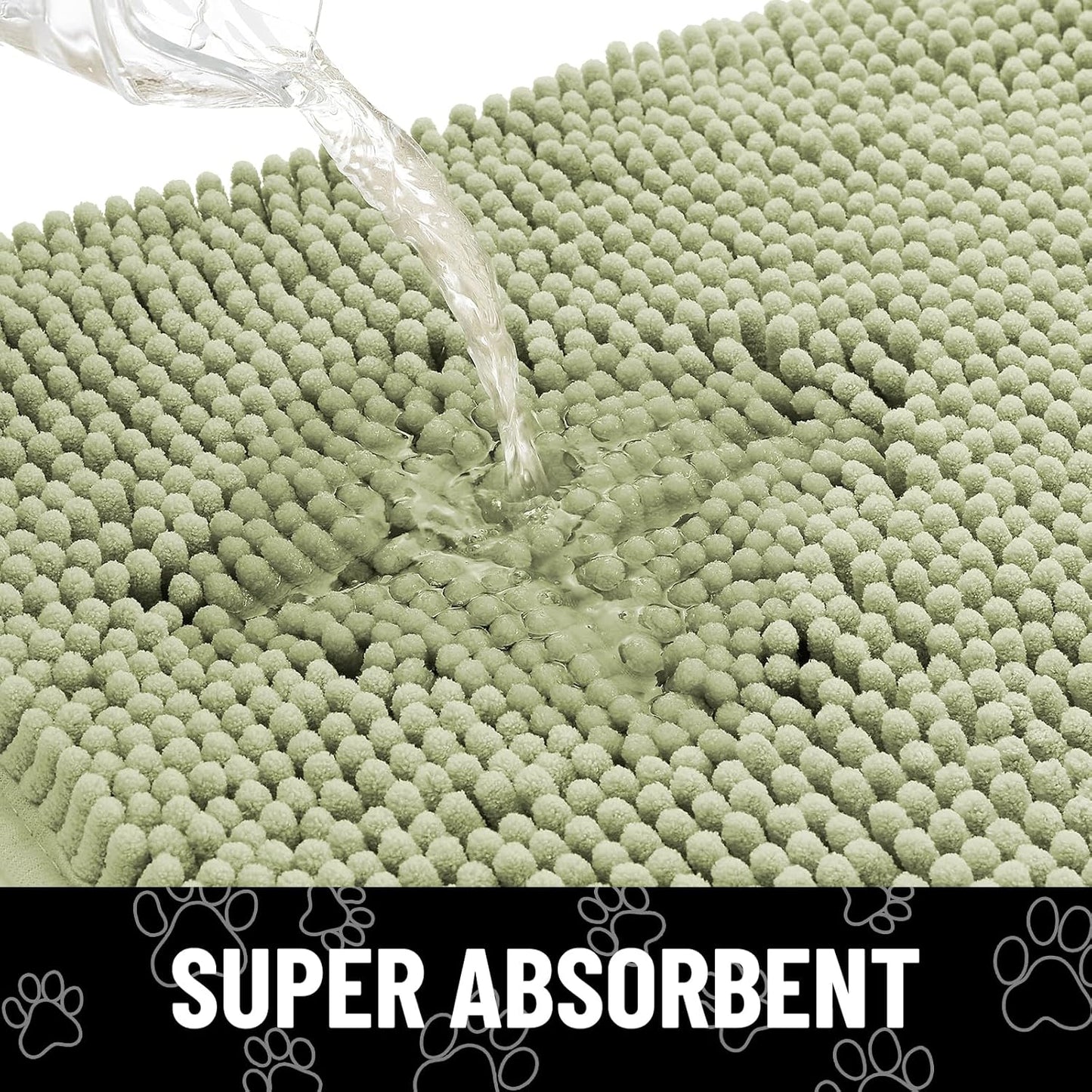 Smiry Dog Door Mat for Muddy Paws, Absorbent Dirt Trapper Non Slip Quick Dry Washable Chenille Mat for Mud Dogs, Entry Rug for Indoor and Outdoor (30x20 Inches, Sage Green)