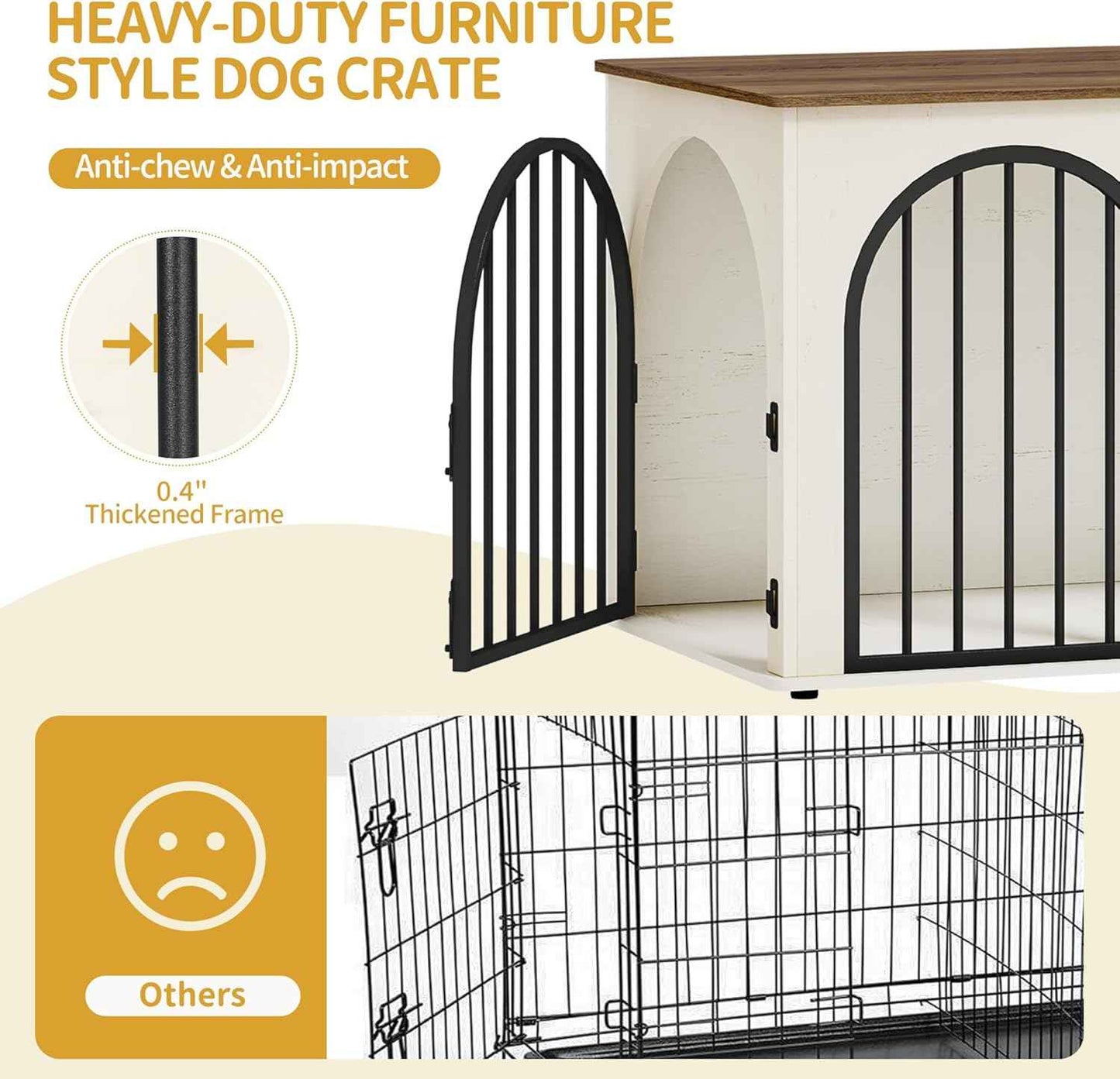 39.4" Wooden Dog Crate Furniture, Indoor Dog Kennel Dogs Cage for Small/Medium/Large Dogs, Heavy Duty Dog Crates Decorative Pet House End Side Table TV Stand, White Brown DFC84114B