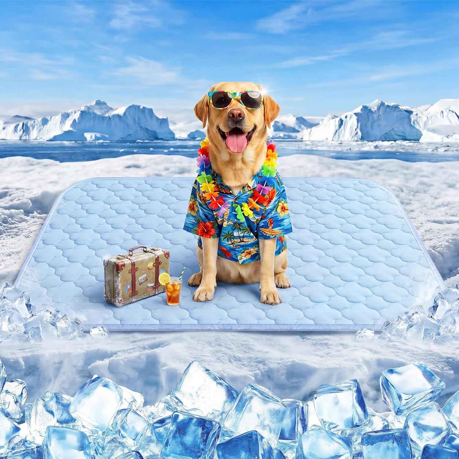 Dog Cooling Mat for Large Dogs, Long-Lasting Cool Pad for Dogs Outdoor & Indoor Use with Ice Silk Fabric & Waterproof Cover, Summer Cooling Pet Bed 36" x 26", Non-Slip Washable Pet Blanket