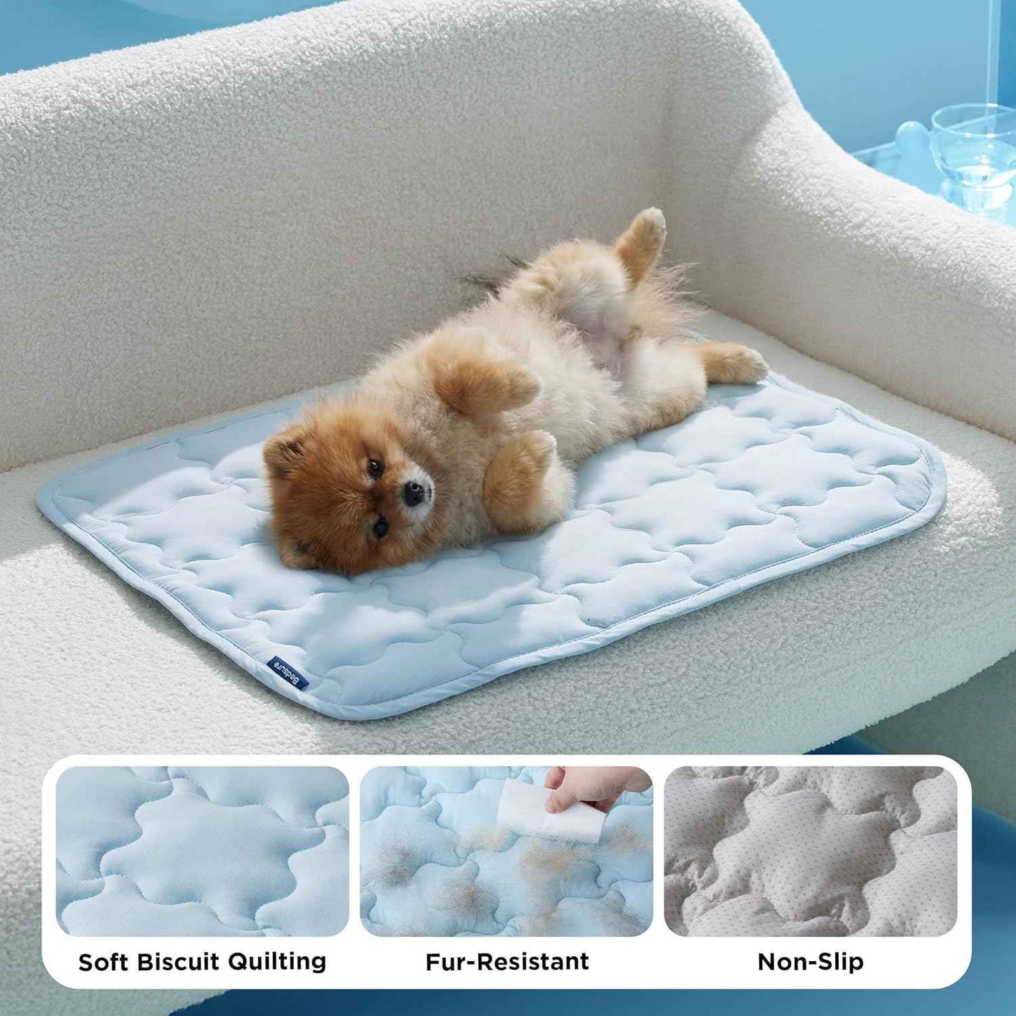 Bedsure Cooling Dog Mat Extra Large, Q-Max>0.5 XL Thin Breathable Cold Crate Pad for Pet, Portable Washable Kennel Bed for Summer Active Dog with Chill Soothing Fabric to Rapid Cooling, 41x28, Blue