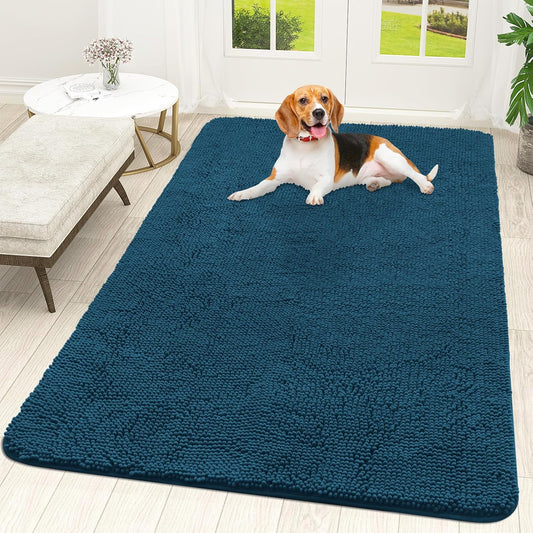 OLANLY Dog Door Mat for Muddy Paws 59x35, Absorbs Moisture and Dirt, Absorbent Non-Slip Washable Doormat, Quick Dry Chenille Mud Mat, Entry Indoor Entryway Carpet for Inside Floor, Atlantic Blue