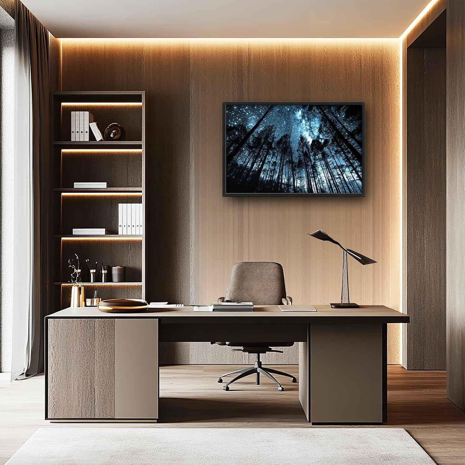 Forest Wall Art Tree Night Pictures Wall Decor Star Canvas Scenery Painting Modern Artwork Home Decoration for Living Room Bathroom Bedroom Office Framed 36"x24"