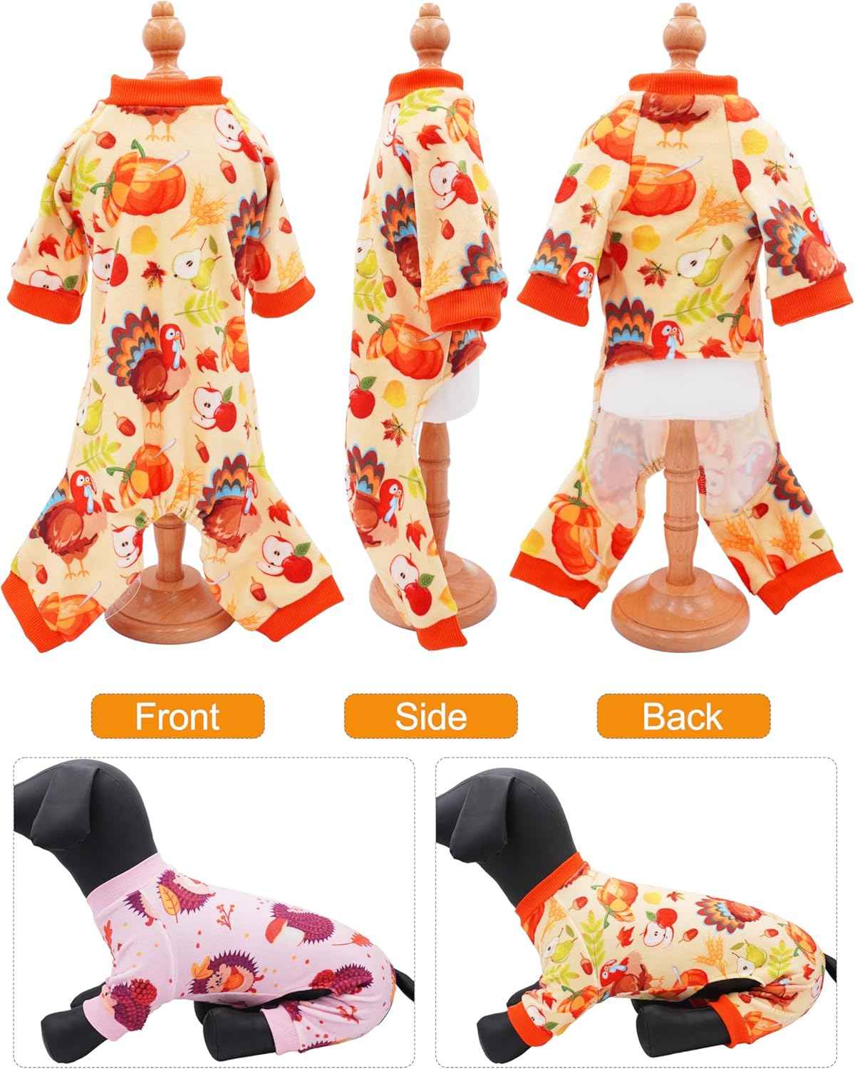 PET SHOW 4 Pack Fall Small Dog Pajamas Thanksgiving Clothes for Medium Dogs Girl Boy Soft Stretchy PJs Autumn Jumpsuit Puppy Onesies Outfits with Sleeve Pets Dachshund Costume XXL