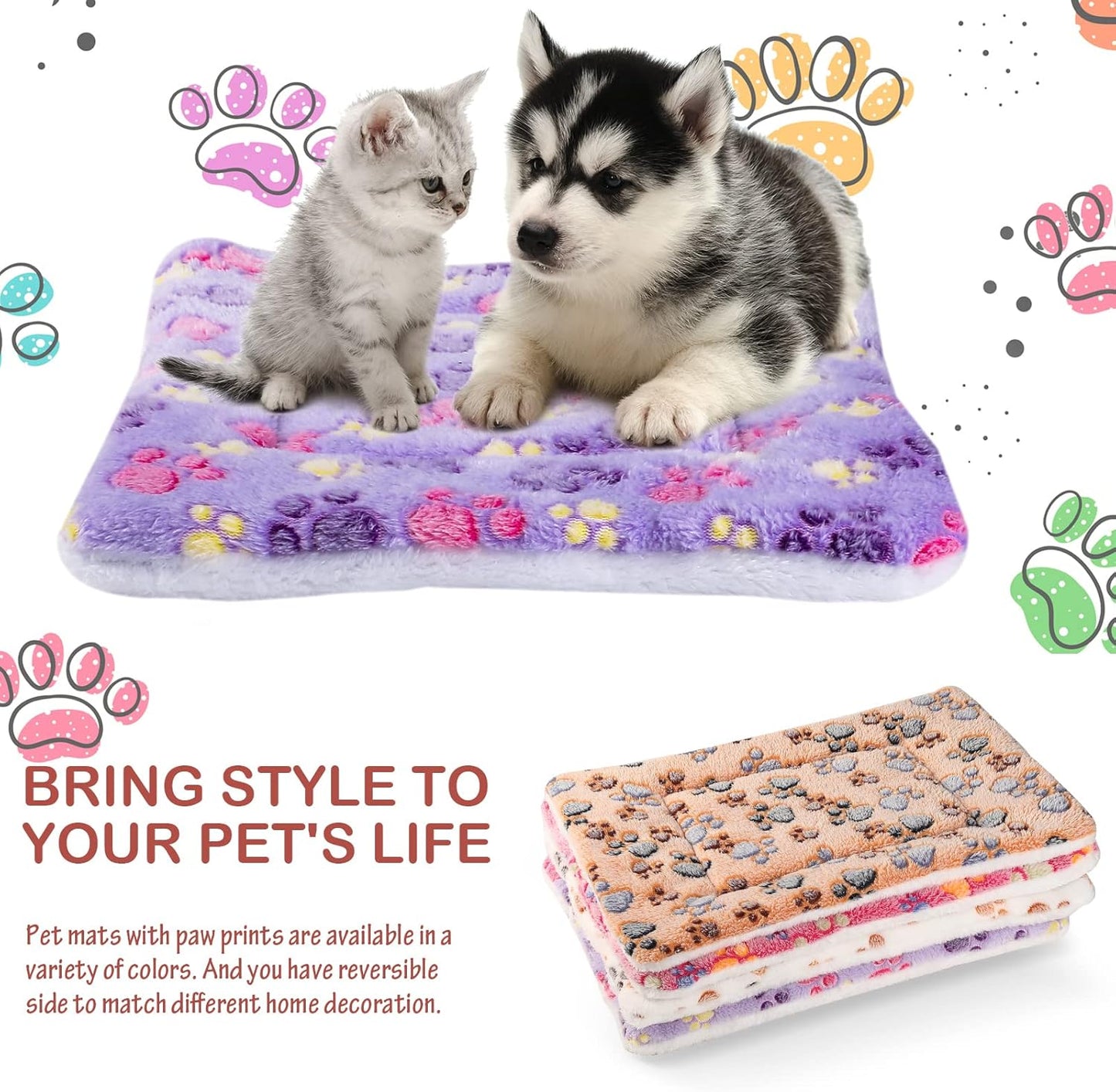 Tuanse 4 Pack Ultra Soft Dog Cat Bed Mat with Cute Prints Reversible Fleece Dog Crate Kennel Pad Cozy Washable Thickened Hamster Guinea Pig Pet Bed Mat for Small Animals(13 x 19 Inches,Vivid Color)