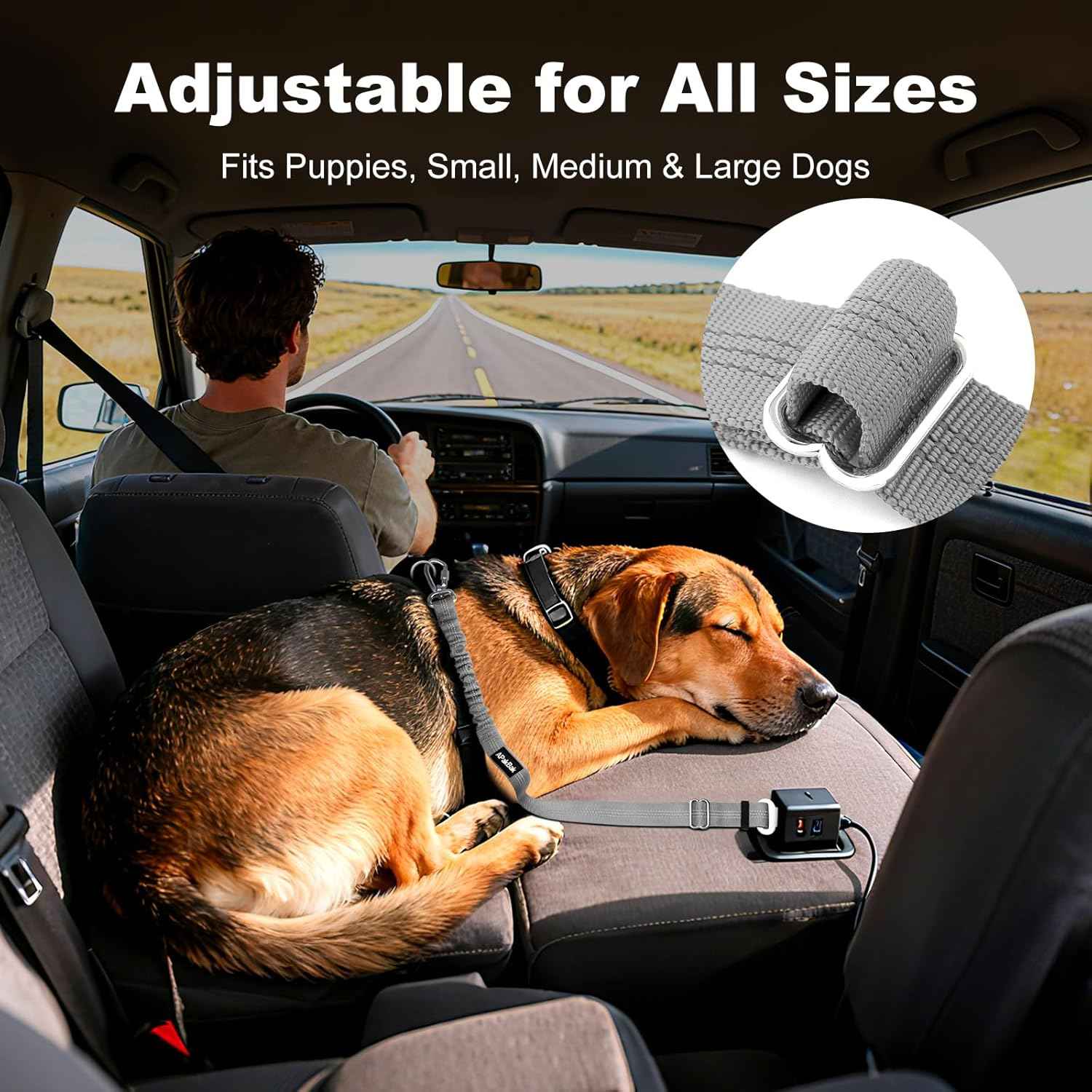 Dog Seat Belt for Car, Adjustable Dog Car Harness Seatbelt for Small Medium Large Dogs, Heavy Duty Travel Safety Restraint with Locking Aluminum Hook & Reflective Nylon Strap, Gray