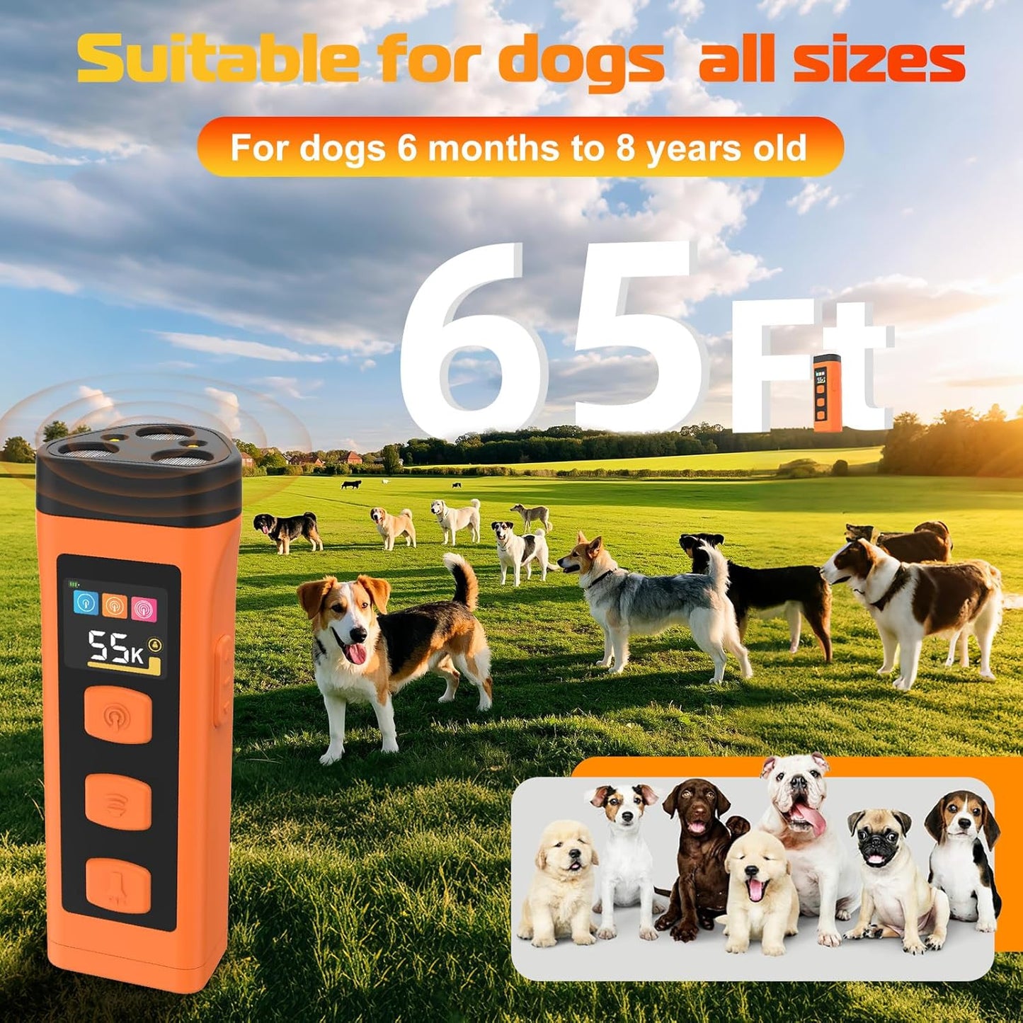 Dog Bark Deterrent Device, 2025 Anti Barking Device for Dogs 65FT Far Ultrasound Dog Bark Deterrent, Humane Alternative to Training Collars, Works Indoors & Outdoors - Stubborn Barking Solution