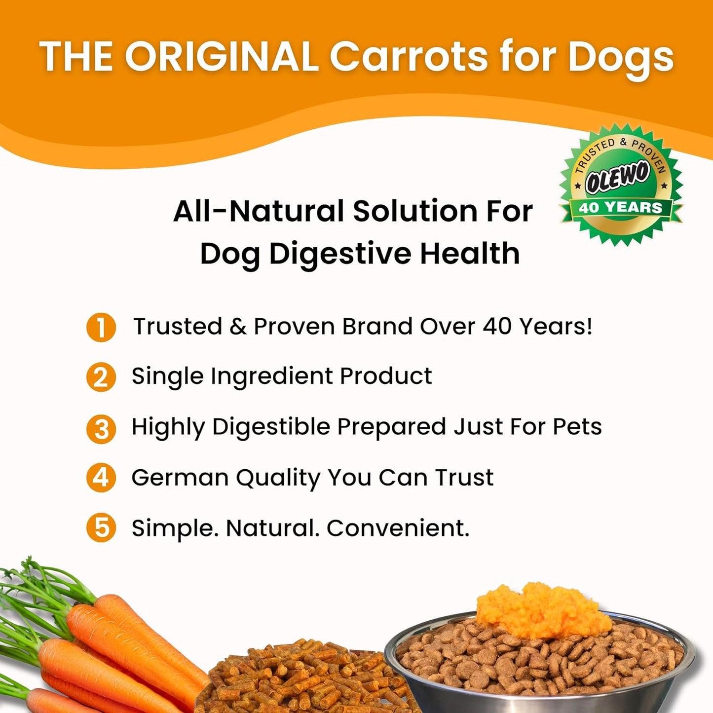 Olewo Original Carrots for Dogs – Fiber for Perfect Poop, Dog Food Toppers for Picky Eaters, Natural Skin & Coat Support, Multivitamin, Probiotics for Digestive and Gut Health, 5.5 lbs