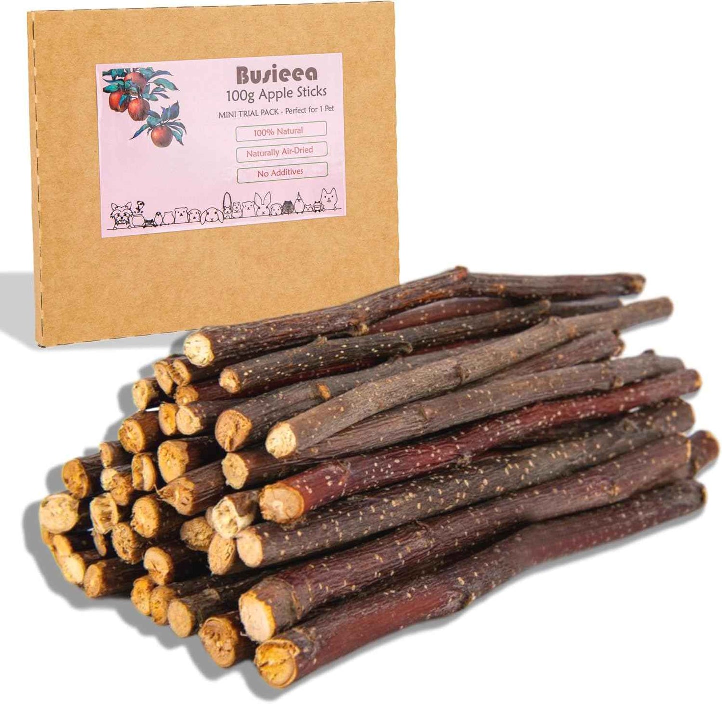 Premium Natural Apple Sticks - 100g/3.52 OZ MINI Trial Pack - Perfect for 1 Pet, Molar Chew Treats for Rabbits Chinchillas Guinea Pigs Hamsters Small Animals