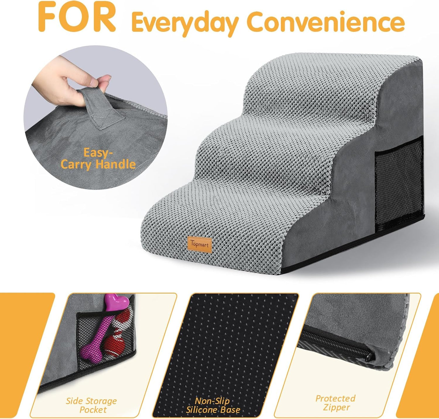 Topmart 3 Tiers Foam Dog Ramps/Steps,Non-Slip Pet Steps,Extra Wide Deep Dog Stairs,High Density Foam Pet Stairs/Ladder,Best for Older Dogs,Cats,Small Pets