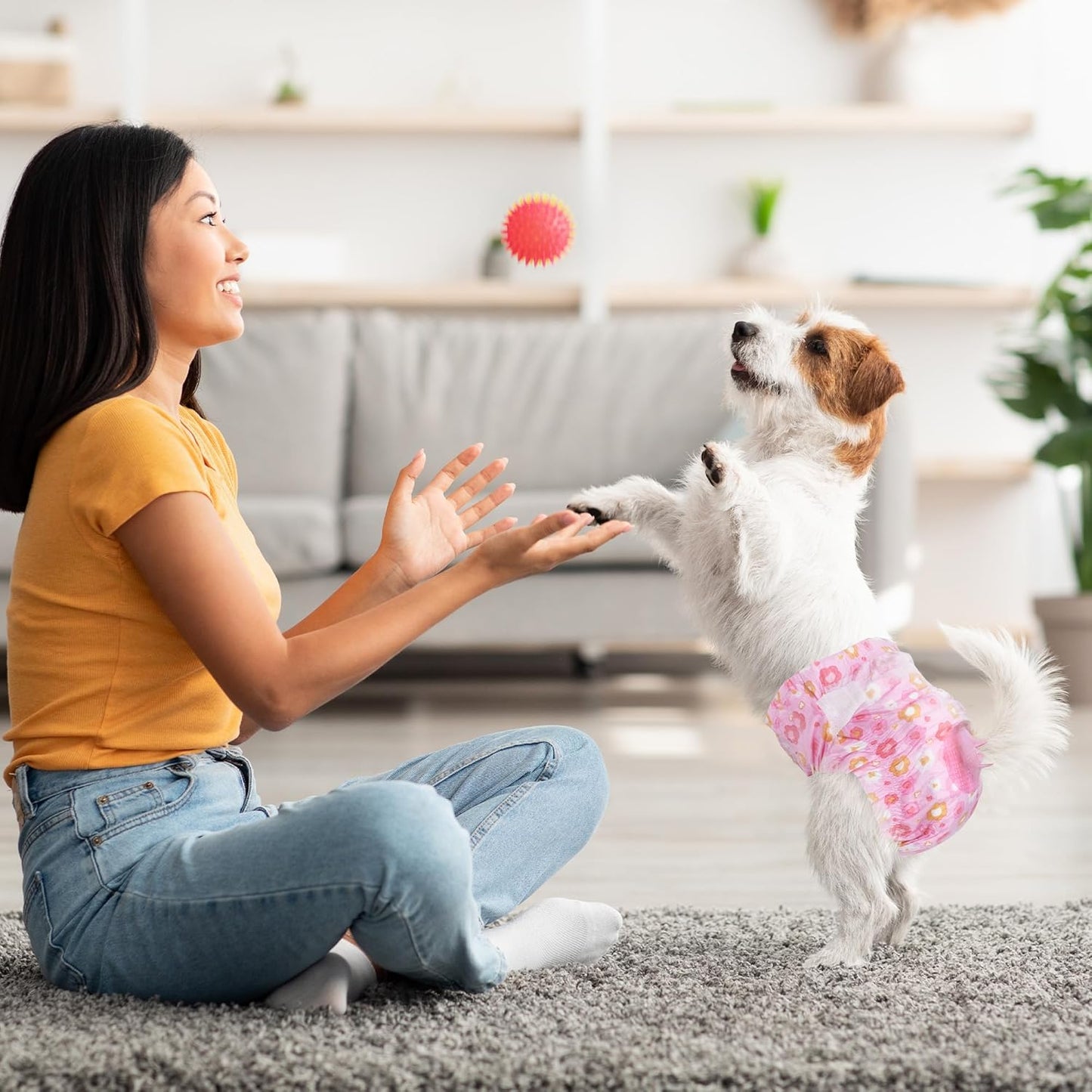 Pet Soft Dog Diapers Female, Disposable Female Dog Diaper, Doggie Diapers for Cat Puppy with Adjustable Foam Tail Hole(Pink,36XS)