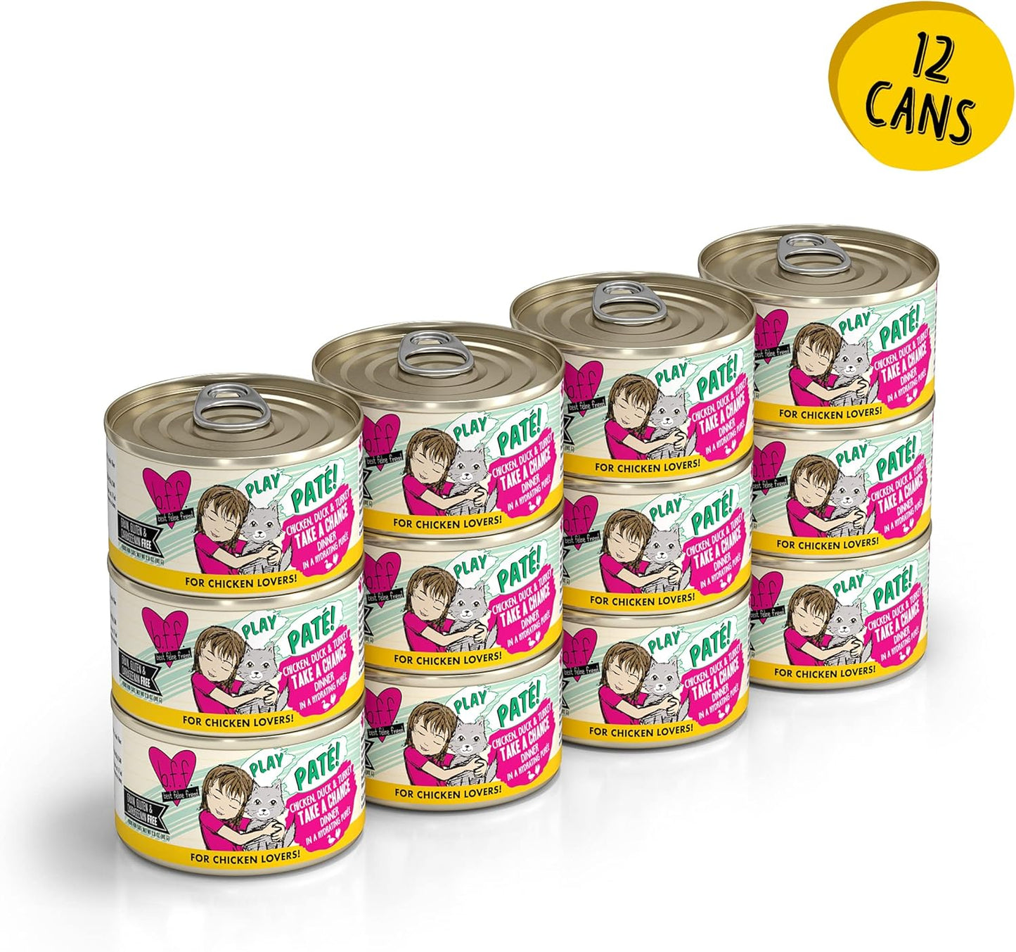 Weruva B.F.F. Play - Best Feline Friend Paté Lovers, Aw Yeah!, Chicken, Duck & Turkey Take a Chance with Chicken, Duck & Turkey, 2.8oz Can (Pack of 12)