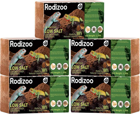 5 Pcs Organic Coconut Fiber Substrate, Biodegradable 100% Natural Coco Soil Brick, Multipurpose Eco-Friendly Terrarium Bedding for Reptiles, Tortoise, Bearded Dragon, Gecko, Snake & Amphibians