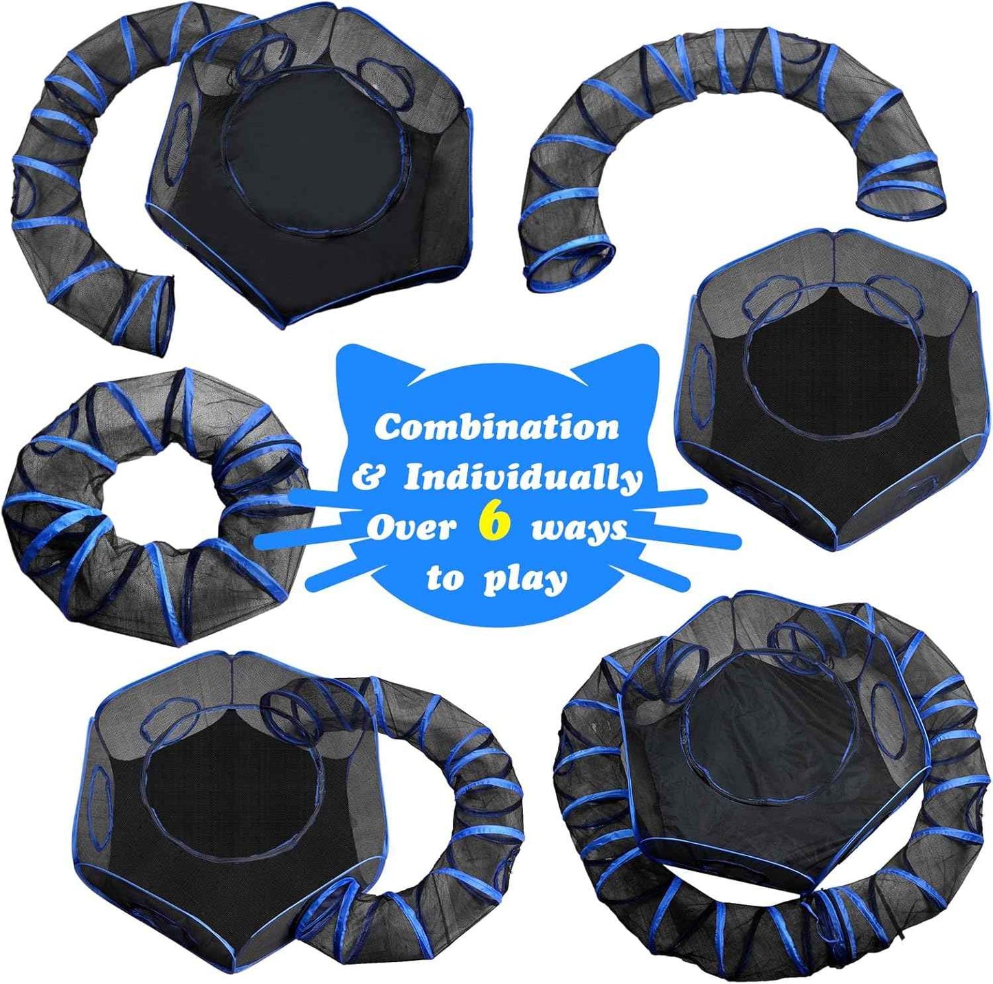 Outdoor Cat Enclosures Playground with 2 Circle Playpen Tunnels Catio, Outside House Include Portable Tent for Cats, Kitty and Small Animals - Indoor Outdoor Fence with Top Cover