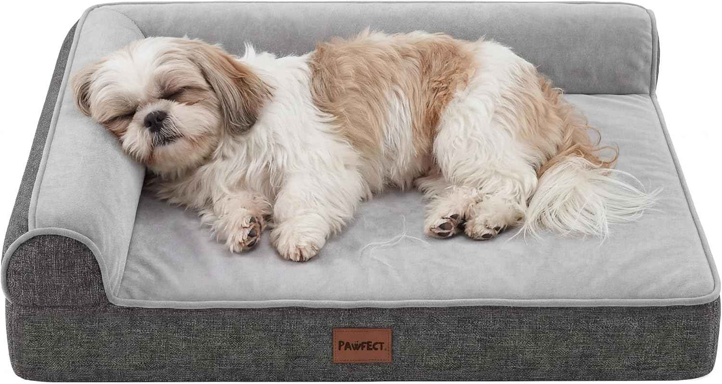 Pawfect Orthopedic Dog Bed for Small, Medium & Large Dogs, Memory Foam Pet Bed with 3 Waterproof Covers, Washable Removable Velvet Cover, Supportive Bolsters, Non-Slip Base (Small: 24.5"x20.5"x6.5")