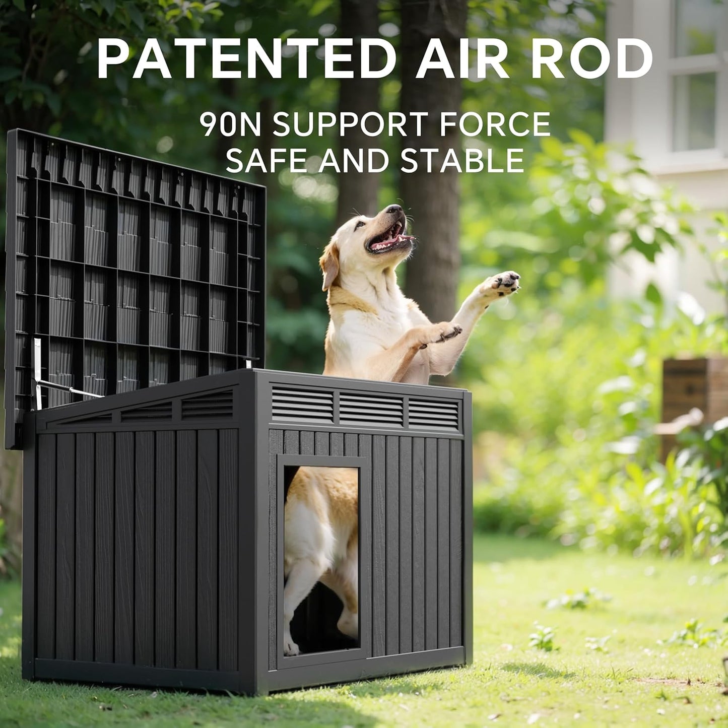 VIXZEN Dog House Indoor Outdoor,Waterproof Dog House for Small to Large Dogs,Doghouse with Air Vents and Elevated Floor,Openable at The Top,Easy to Assemble and Clean,Black,42.87"×32.95"×31.61"
