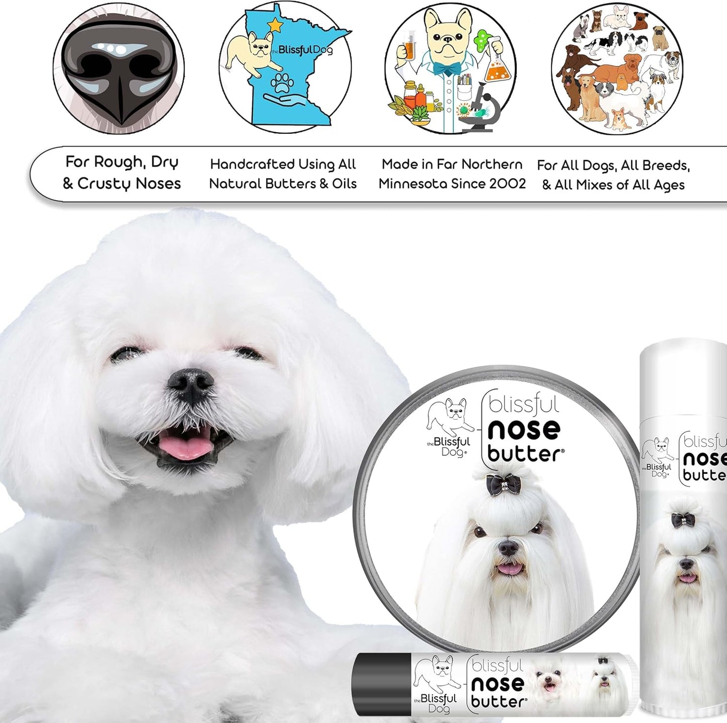 The Blissful Dog Maltese Unscented Nose Butter - Dog Nose Butter, 16 Ounce