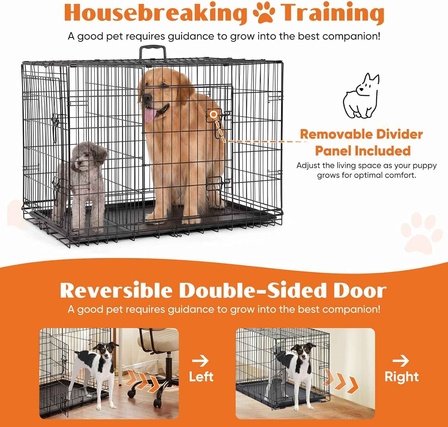 Sweetcrispy 36 Inch Dog Crate, Medium Crates Double Door Folding Metal Wire Dog Cage with Plastic Leak-Proof Pan Tray, Pet Kennel for Indoor, Outdoor, Travel