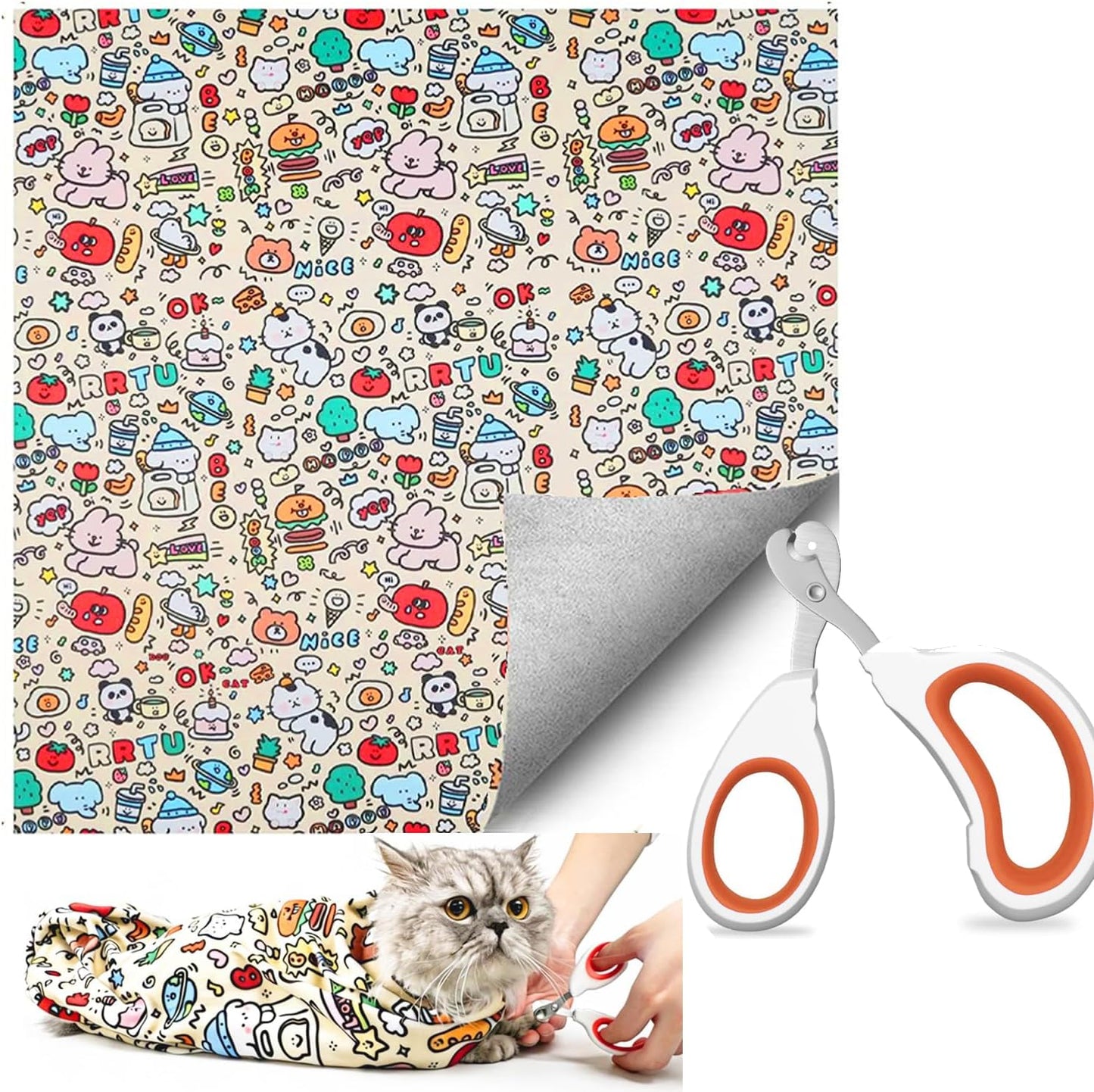 27.6'' Cat Grooming Wrap for Cutting Nails, 2026 Self-Adherent Cat Wrap, Anti-Escape Calming Cat Swaddle Wrap for Medicine, Nail Clipping, Teeth Brushing, Ear Cleaning