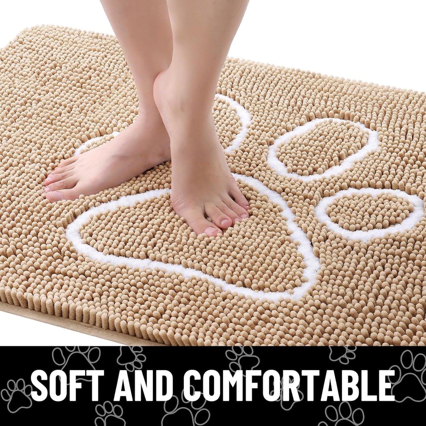 Smiry Dog Door Mat for Muddy Paws, Absorbent Dirt Trapper Non Slip Quick Dry Washable Chenille Mat for Mud Dogs, Entry Rug for Indoor and Outdoor (30x20 Inches, Beige)