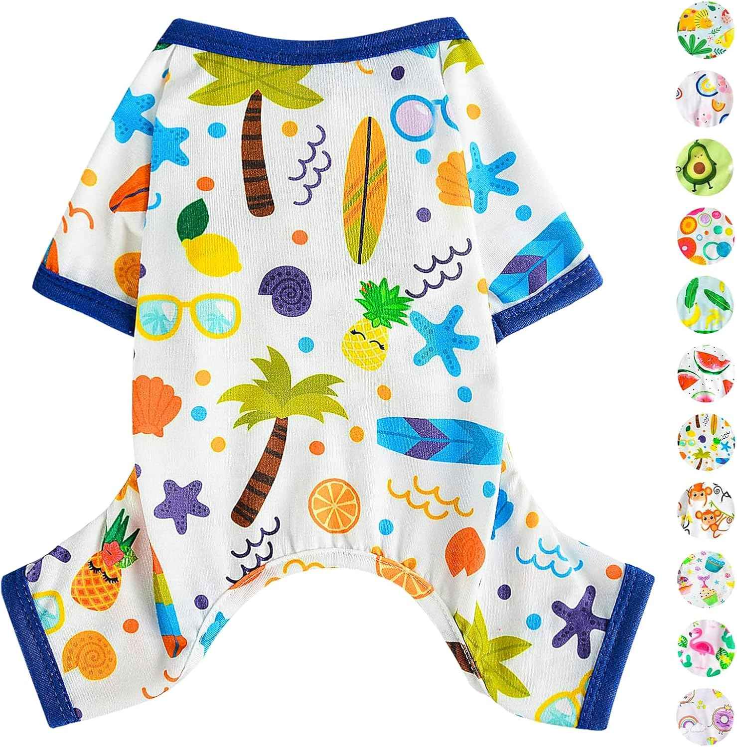 Dog Pajamas Pjs Fall Summer Dog Clothes for Small Dogs Girl - Boy - Medium Size Dogs, Soft Stretchy Puppy Clothes Doggie Onesies Cat Pet Jammies Outfit (Beach, X-Small)