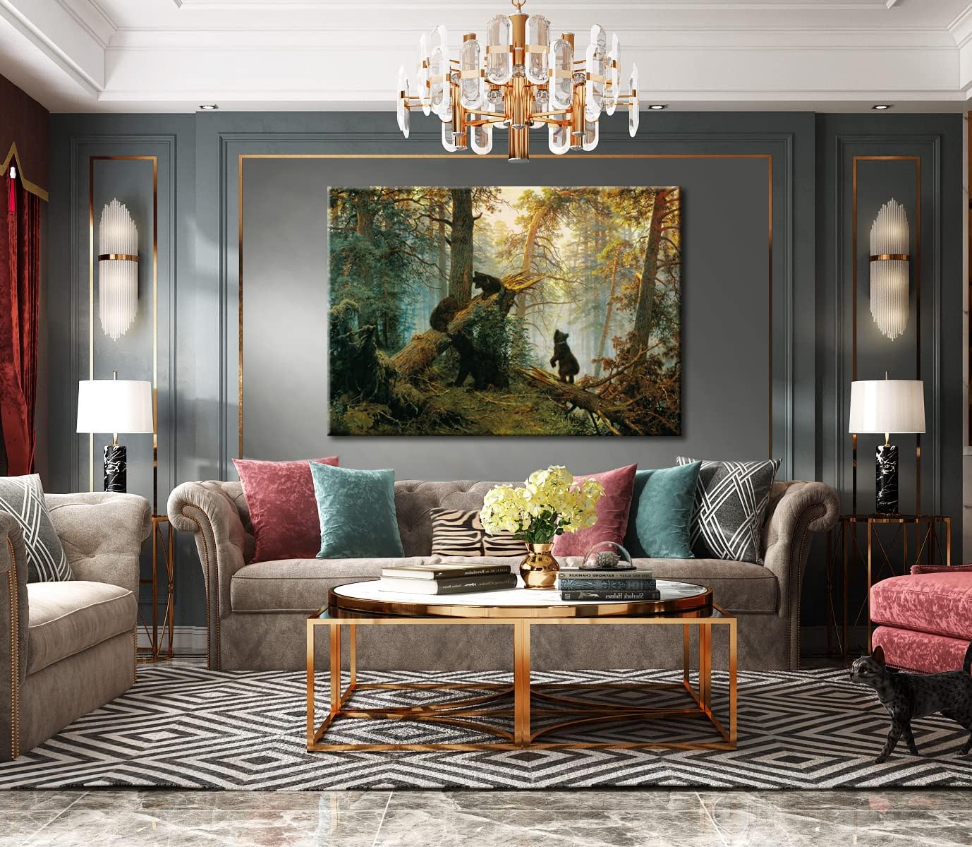 msspart Black Bears in Forest Painting Canvas Wall Art Decor, Ivan Shishkin Artwork Pictures Print for Living Room Bedroom Office Decoration 24"x36"