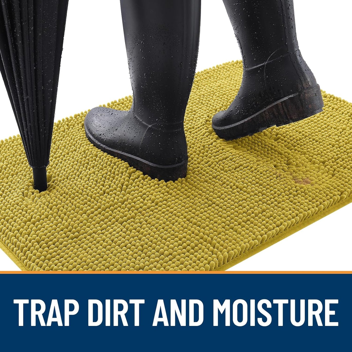 OLANLY Dog Door Mat for Muddy Paws 44x24, Absorbs Moisture and Dirt, Absorbent Non-Slip Washable Doormat, Quick Dry Chenille Mud Mat, Entry Indoor Entryway Carpet for Inside Floor, Mustard Yellow