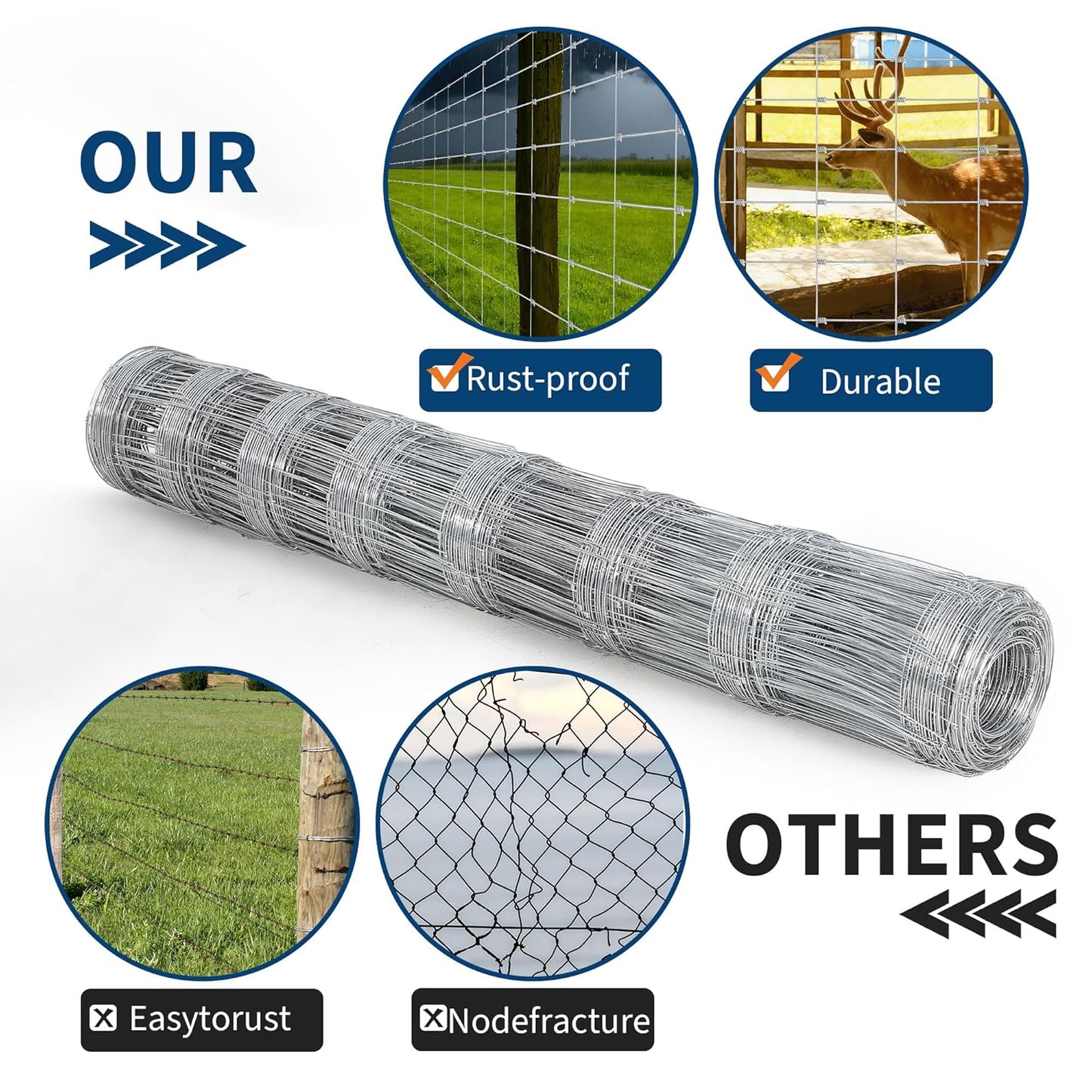 Livestock Fence, 4Ft x 328Ft Galvanized Wire Fencing, Cattle Farm Fence, Heavy Zinc Coated Deer Goat Cattle Fence for Farm Yard Livestock Protection