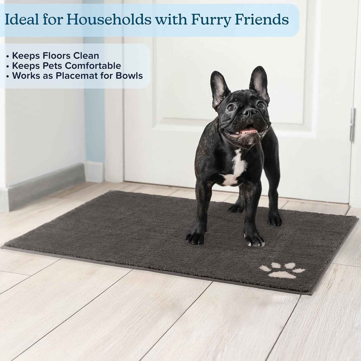 Dog Door Mat - 36x26-Inch Large Entryway Rug with Non-Slip Back - Super Absorbent Microfiber Dog Mat for Muddy Paws, Wet Shoes, and Dog Bowls - Machine Washable Mud Mats for Dogs by PETMAKER (Gray)
