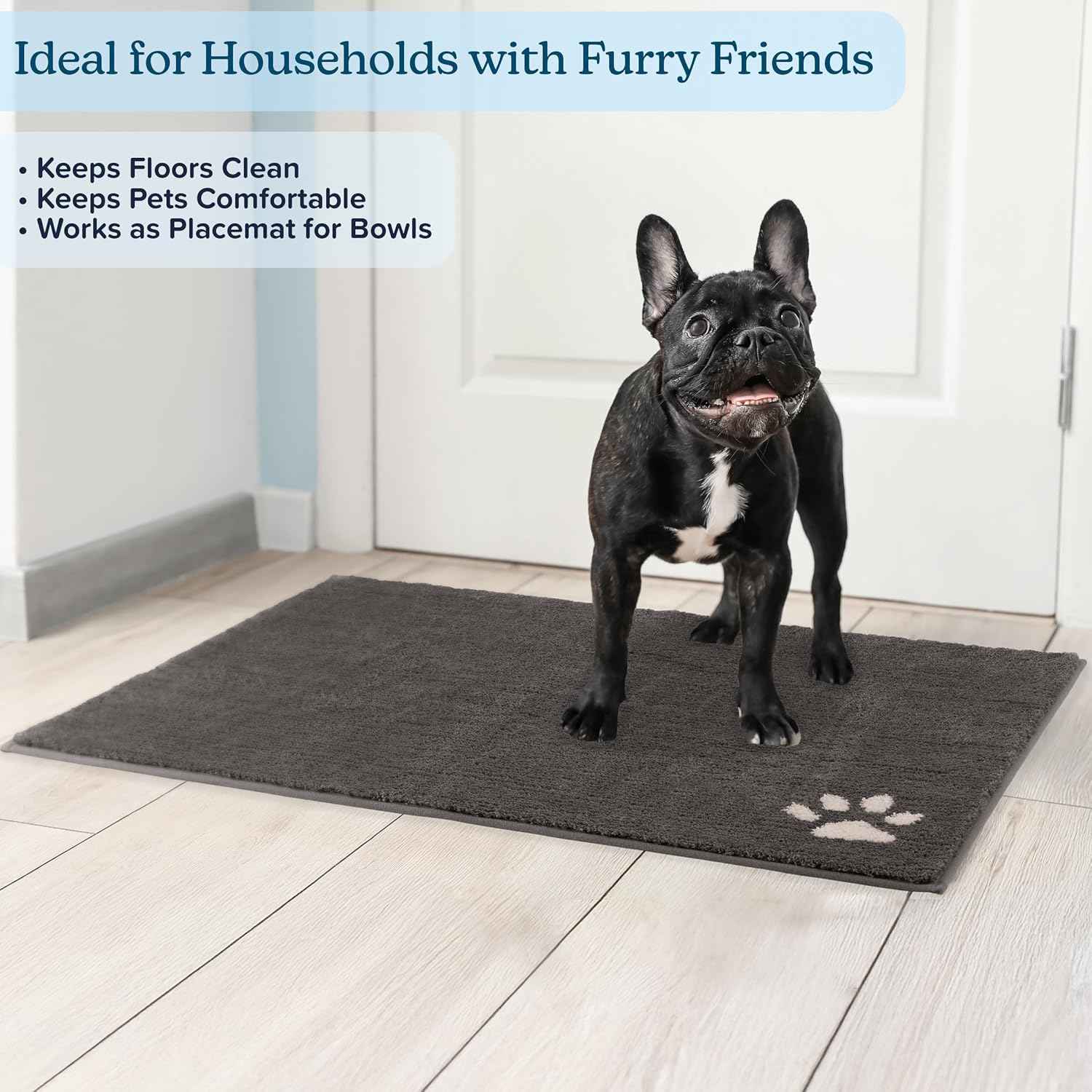 Dog Door Mat - 36x26-Inch Large Entryway Rug with Non-Slip Back - Super Absorbent Microfiber Dog Mat for Muddy Paws, Wet Shoes, and Dog Bowls - Machine Washable Mud Mats for Dogs by PETMAKER (Gray)