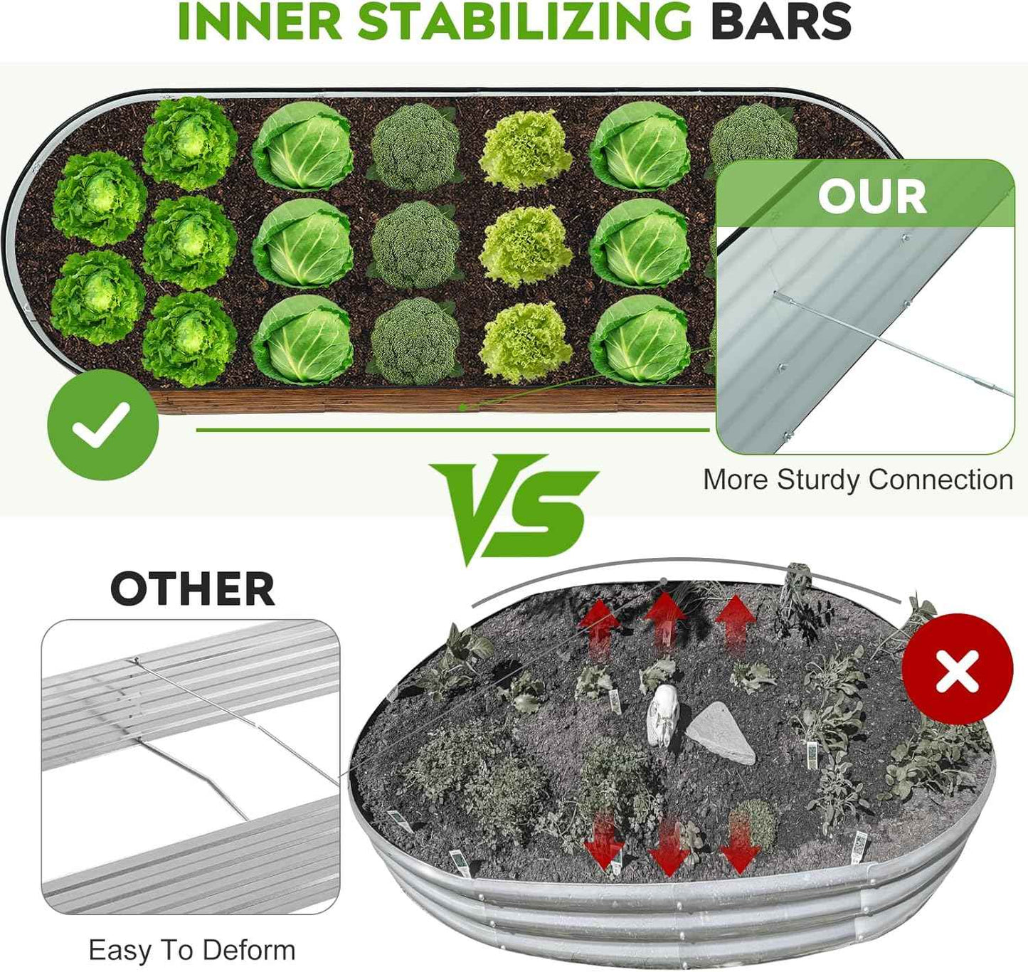 Galvanized Raised Garden Bed Outdoor- 6x2x1.4ft Oval Steel Raised Beds for Gardening, Metal Planter Box with Protective Strip and Gloves for Vegetables, Flowers, Fruits (Brown)