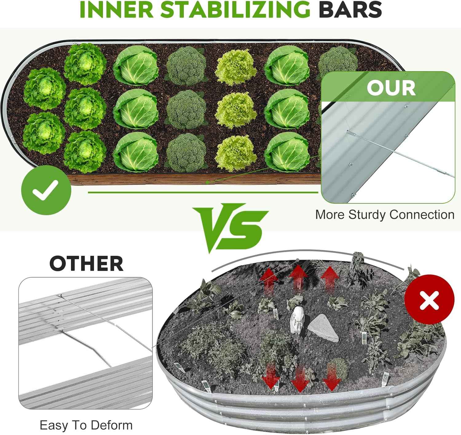 Galvanized Raised Garden Bed Outdoor- 6x2x1.4ft Oval Steel Raised Beds for Gardening, Metal Planter Box with Protective Strip and Gloves for Vegetables, Flowers, Fruits (Brown)