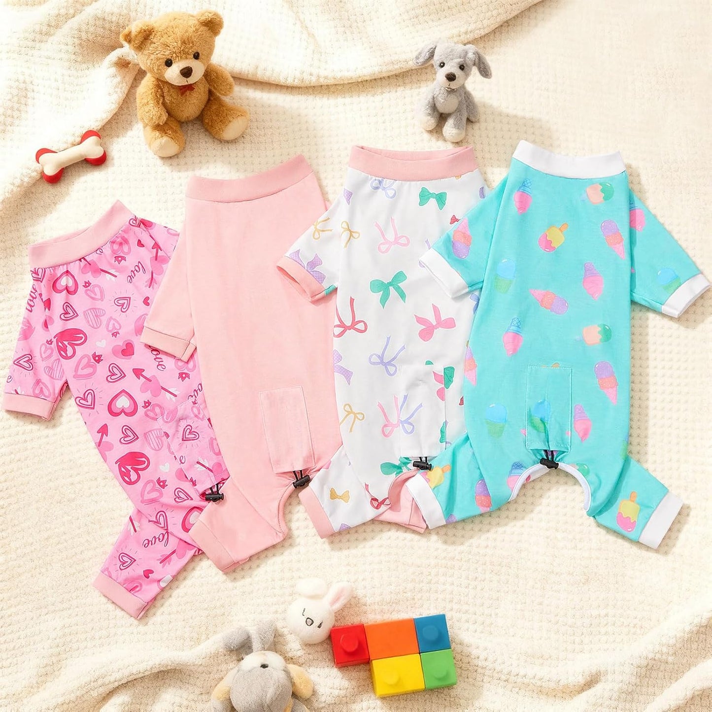 4 Pack Dog Pajamas Pet Costumes Dog Jammies Onesies Sweatshirt Adjustable Breathable Stretchy Clothes for Puppy Small Medium Large Dogs Girls Boys,S