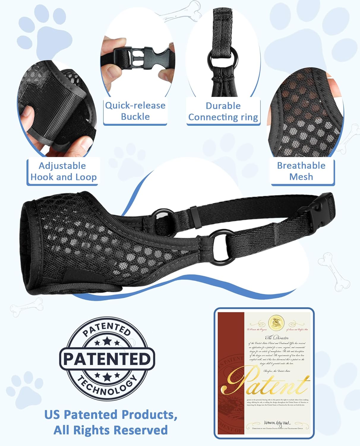 LUCKYPAW Soft Muzzle for Medium Large Sized Dogs Labrador German Shepherds, Dog Muzzle to Prevent Biting Chewing, Adjustable Mouth Guard for Grooming Walking Training(Black, L)