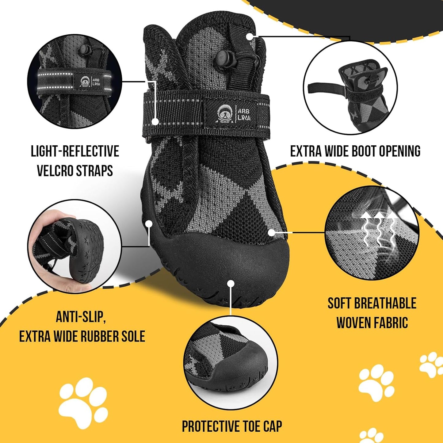 Arblina Dog Shoes for Large Medium Size Dogs, Waterproof Anti Slip Dog Boots&Paw Protectors for Summer Hot Pavement Winter Snow, Breathable Dog Booties for Outdoor Walking Hiking Hardwood Floor