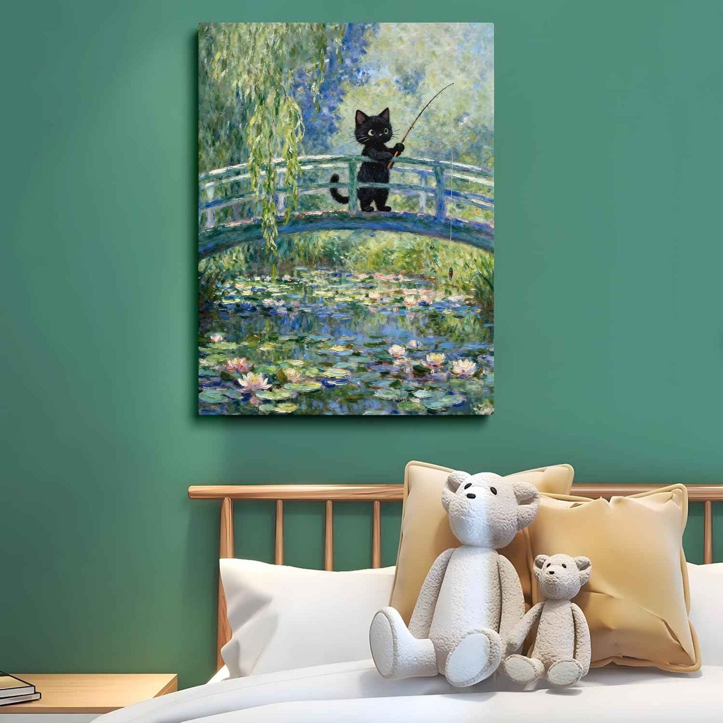 TimAsh Framed Monet Water Lilies Cat Wall Art, Vintage Canvas Art Wall Decor Funny Black Cat Aesthetic Posters Prints for Bathroom Bedroom Living Room Home Office Decorations 10L x 8W