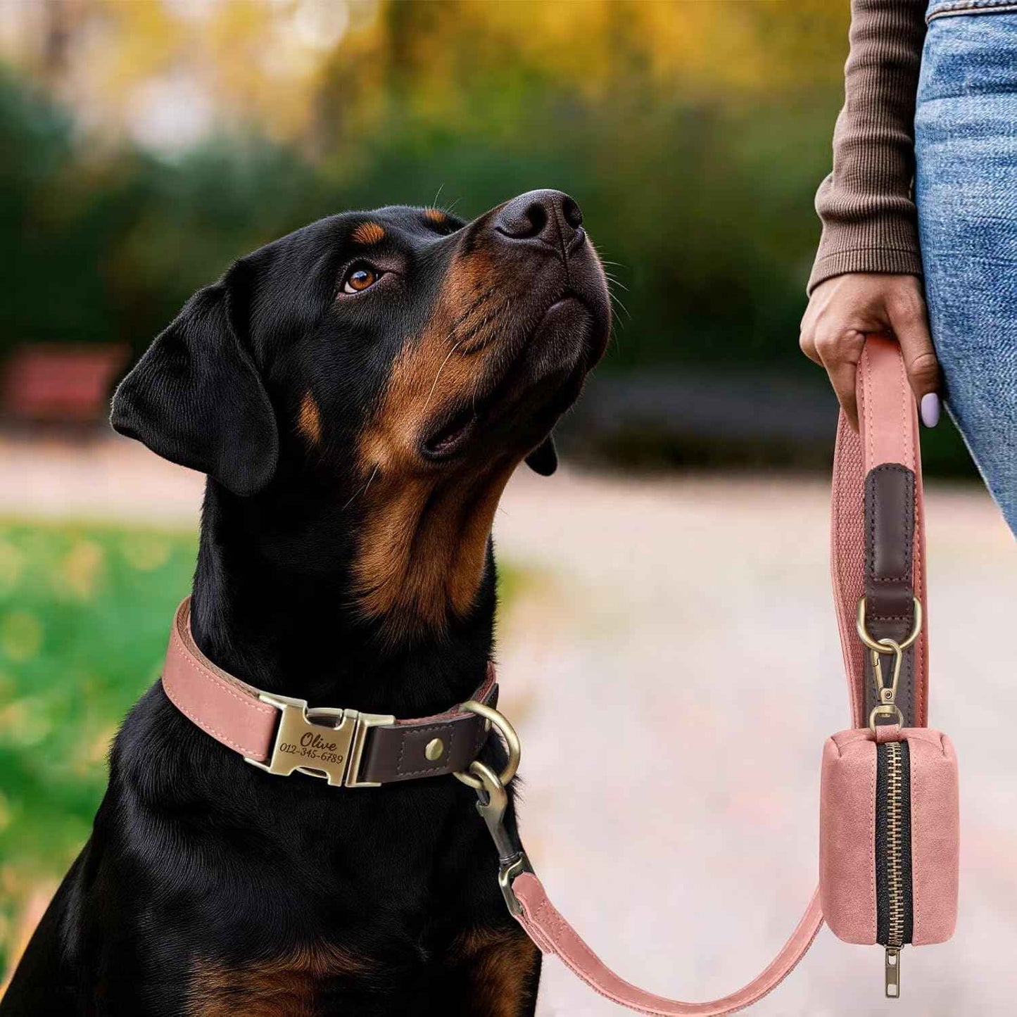 PET ARTIST Personalized Dog Collars, Custom PU Leather Dog Collar with Name&Phone Number, Engraved Dog Collar for Large Dogs, Adjustable Durable Collar with Quick Release Metal Buckle, Pink,XL