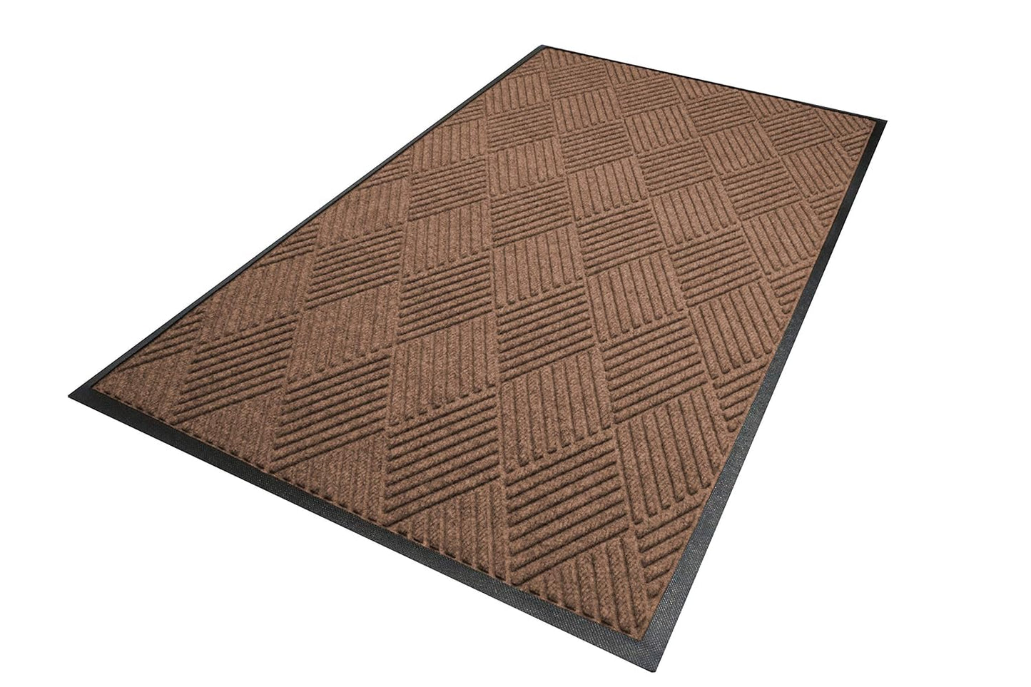 WaterHog Diamond | Commercial-Grade Entrance Mat with Rubber Border – Indoor/Outdoor, Quick Drying, Stain Resistant Door Mat (Medium Brown, 3' x 8')