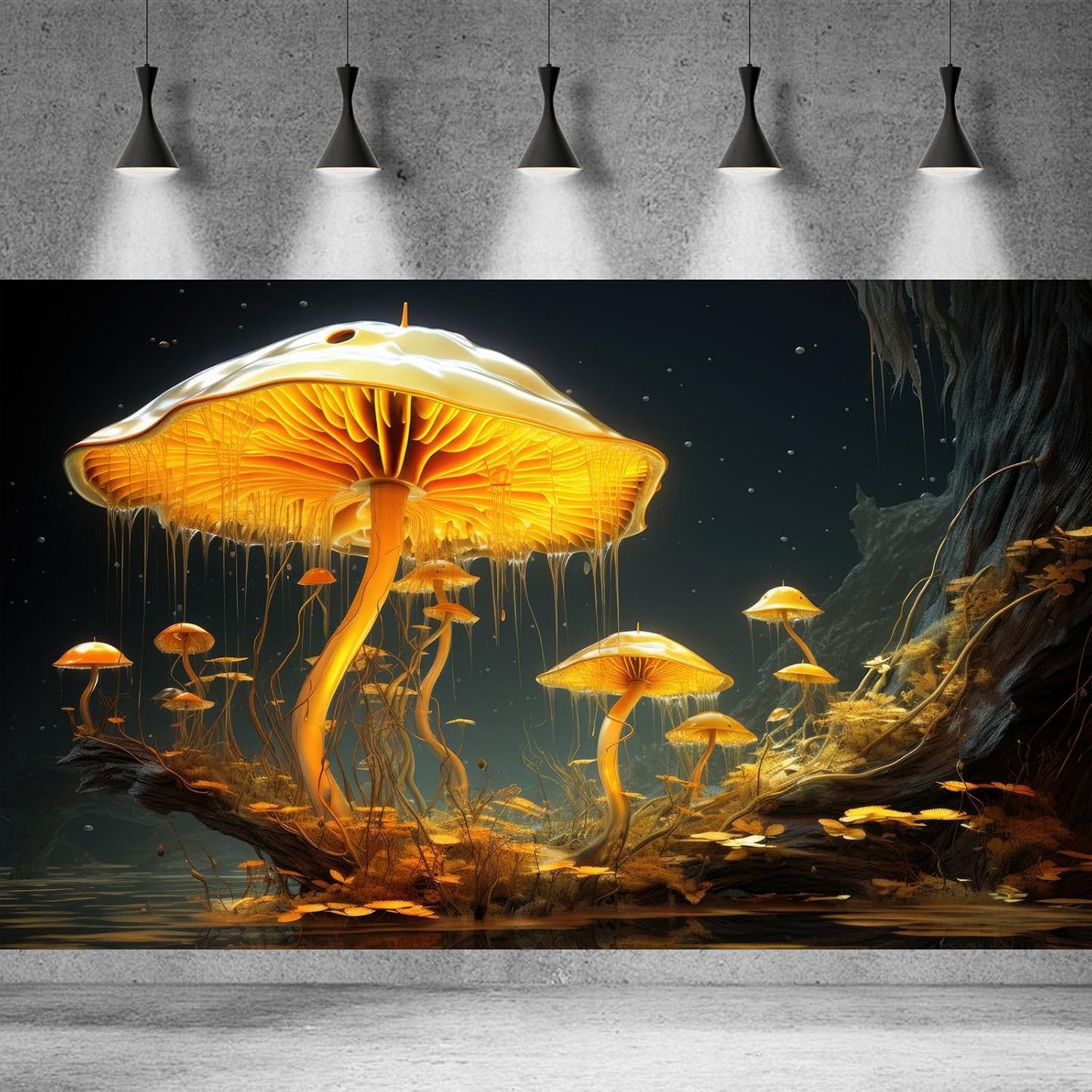 Fantasy Mushrooms Aquarium Background Fantasy Mushroom in Magical Enchanted Fairy Tale Stream Reptile Tank Enclosure Terrarium Backgrounds Mushroom Theme Landscape Fish Tank Backgrounds 30x18in