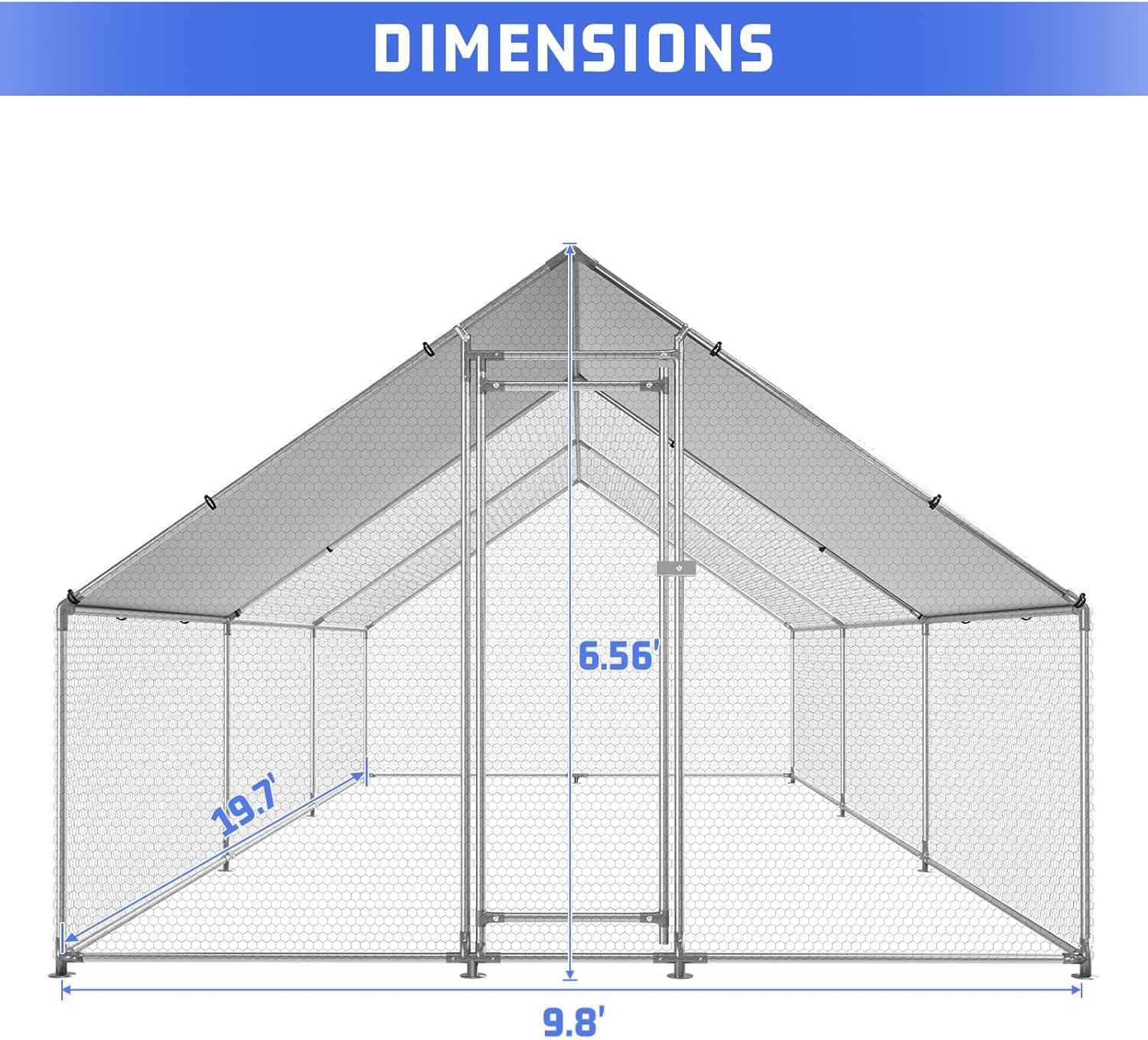 HEYTOWN Large Metal Chicken Coop Chicken Pen Walk-in Poultry Cage with Water-Resident and Anti-UV Cover Chicken Runs for Yard with Cover Duck Rabbit Dog House Outdoor