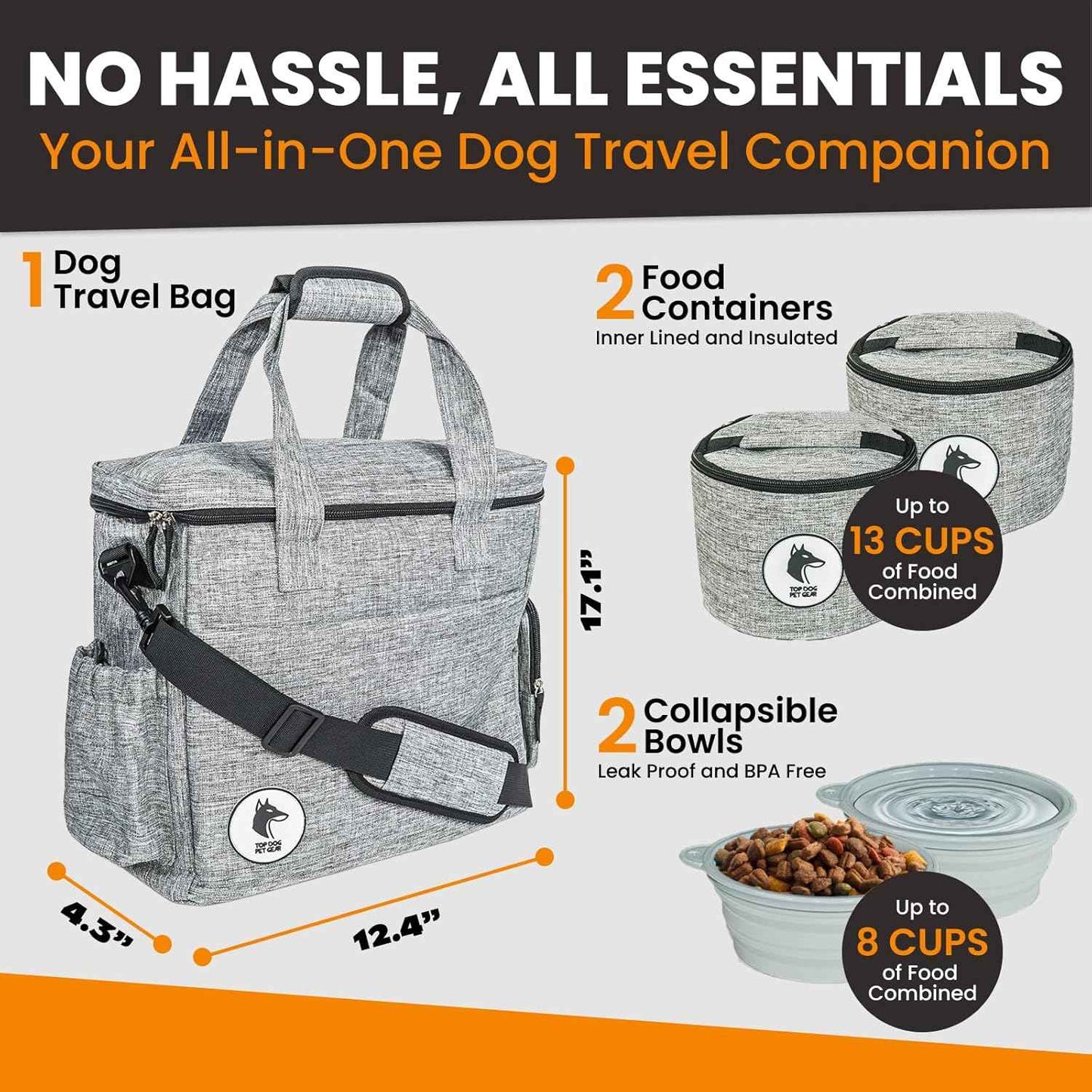 Dog Travel Bag for Supplies - Airline-Approved Backpack for Dogs - Pet Supply Organizer with Foldable Bowls & Food Containers - Pet Travel Bag - Dog Bags for Travelling with Accessories