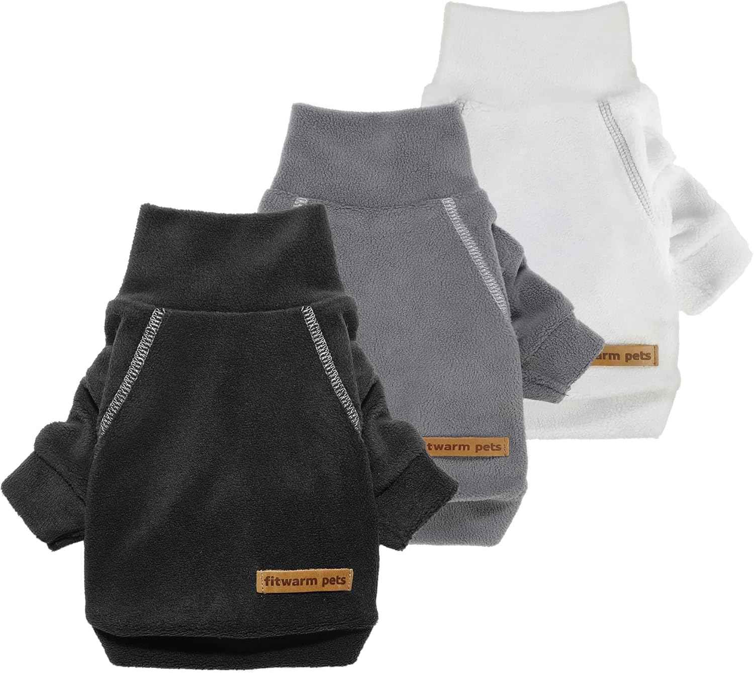 Fitwarm 3 Pack Classic Fleece Sweater, Turtleneck Sweatshirt, Winter Clothes for Small Dogs, Pet Pullover Jumper, Cat Apparel, Black, Grey, White, XXL