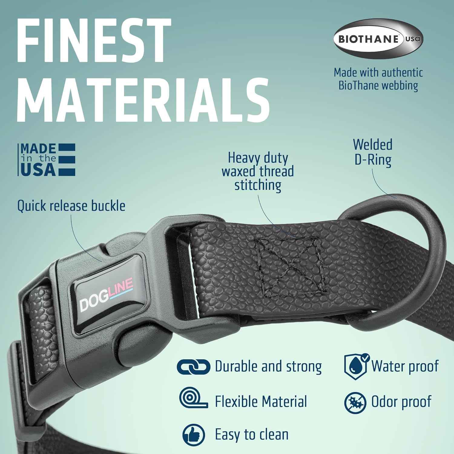 Waterproof BioThane Dog Collar with Pebble Emboss - Quick Release Buckle, Odor Resistant, Durable & Easy Clean Design for Everyday Wear and Outdoor Use, Made in USA (Black, W 1" L 15-25")