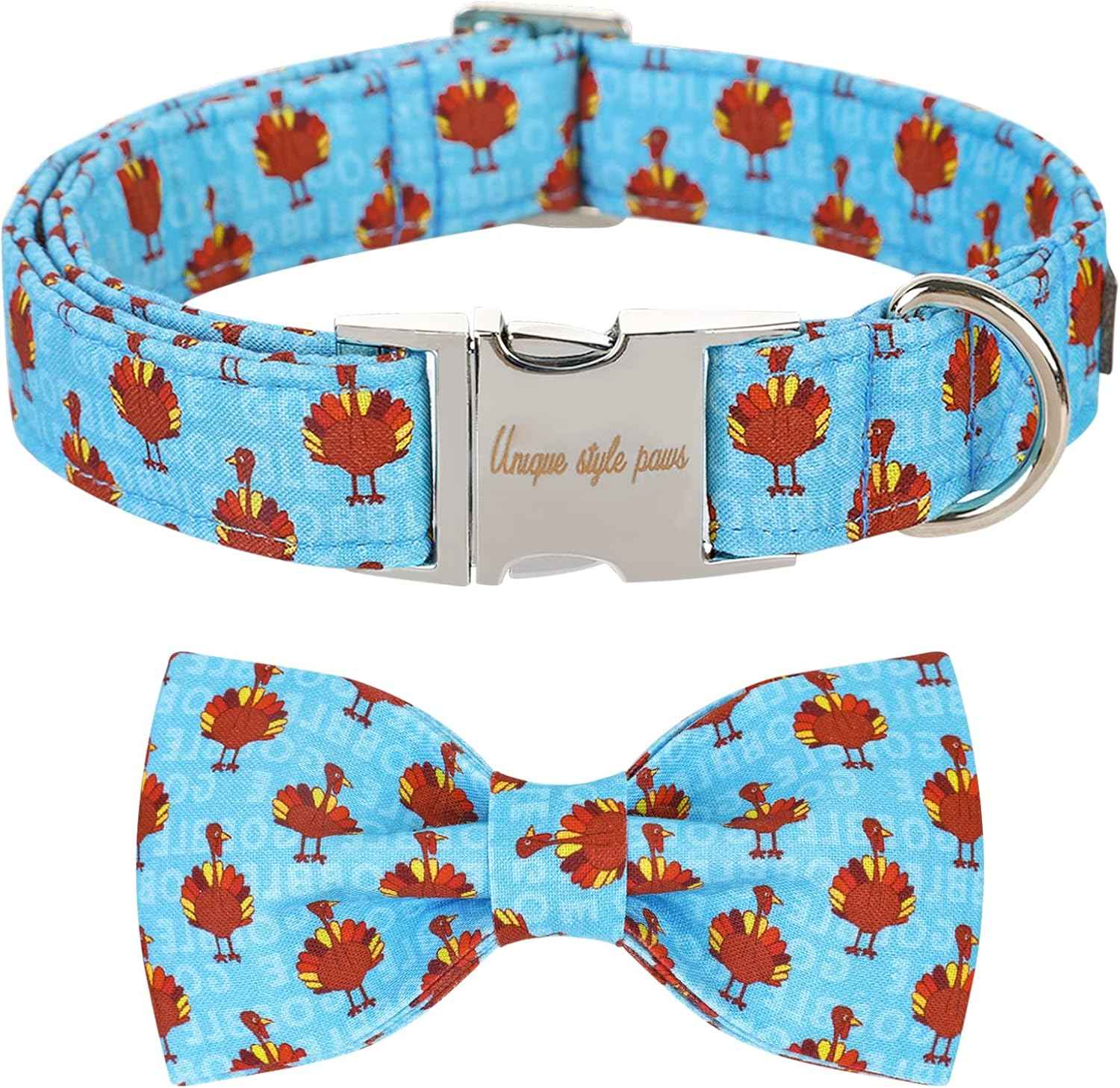 Unique style paws Christmas Dog Collar with Bow Tie Red Elk Cotton Collar Adjustable Puppy Collar for Small Medium Large Dogs-M