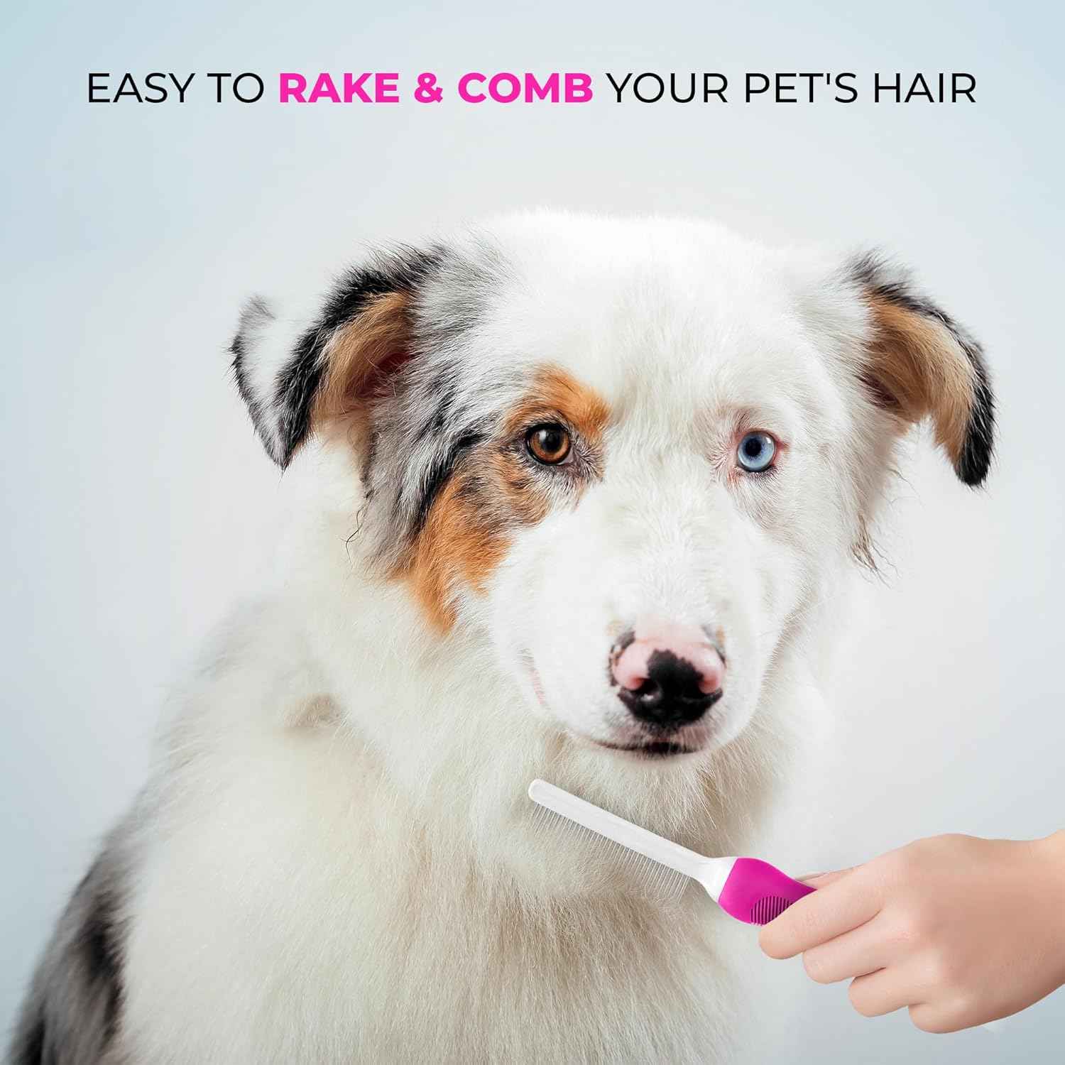 Poodle Pet Detangling Pet Comb with Long & Short Stainless Steel Teeth for Removing Matted Fur, Knots & Tangles – Detangler Tool Accessories for Safe & Gentle DIY Dog & Cat Grooming (Pink)