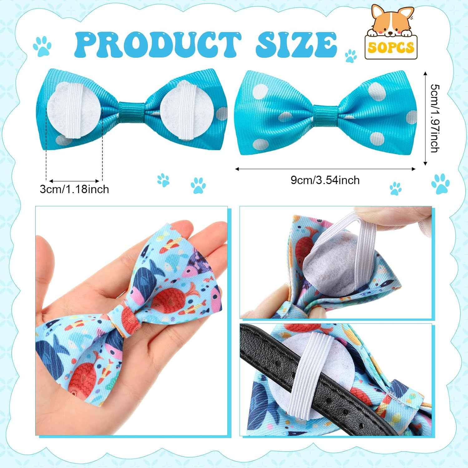 Reginary 50 Pieces Dog Bow Ties Pet Collar Bow Puppy Collar Attachment with Rubber Bands for Small Medium Cat Pet Grooming Charms Accessories Wedding Birthday Occasion(Fresh Fruit Style)